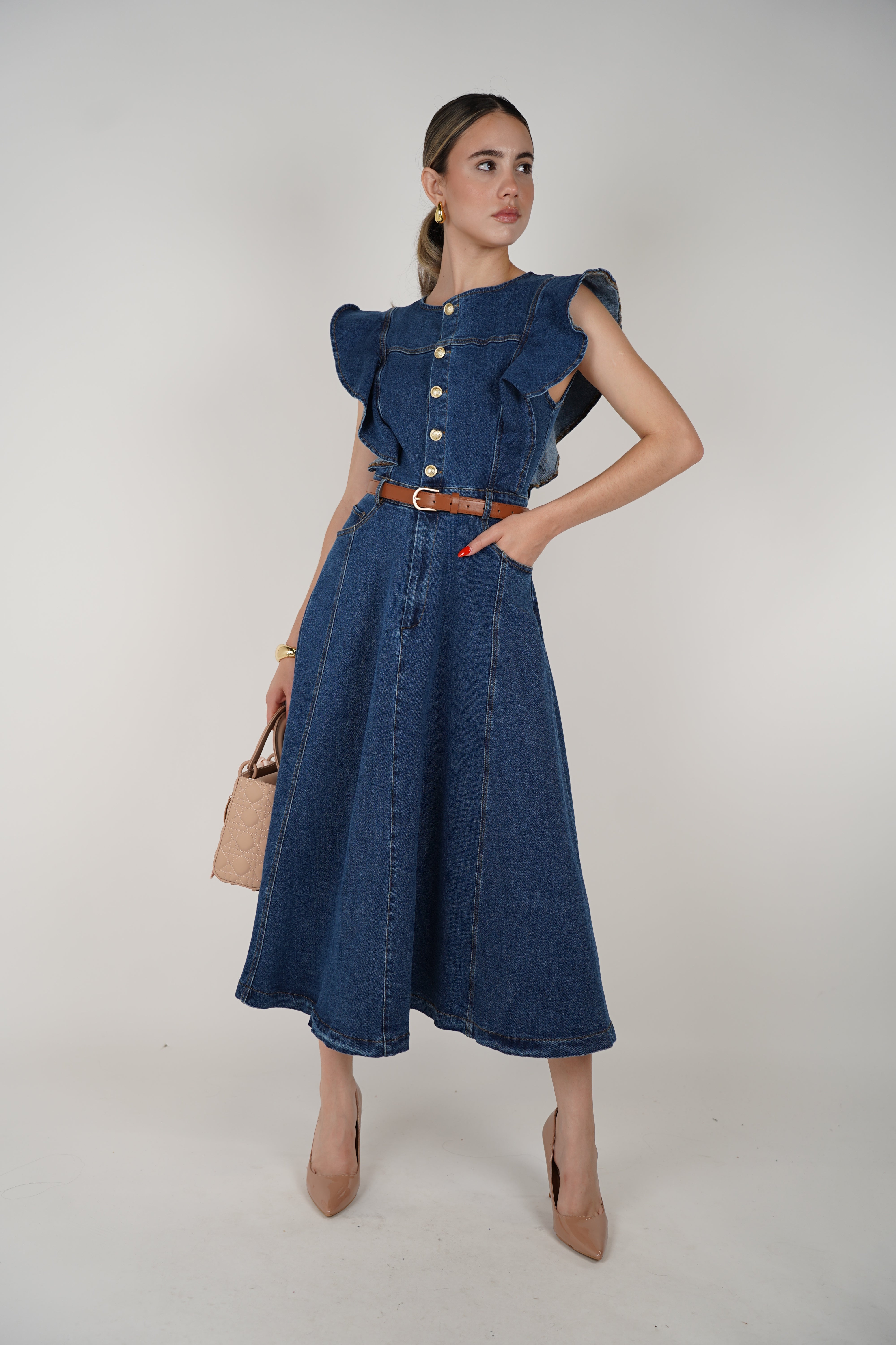 Kysa Denim Dress – Classic Fit with Feminine Flair