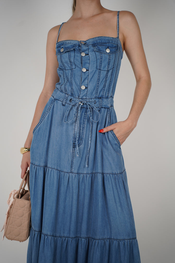 Marta Dress – Denim Maxi with a Feminine Silhouette