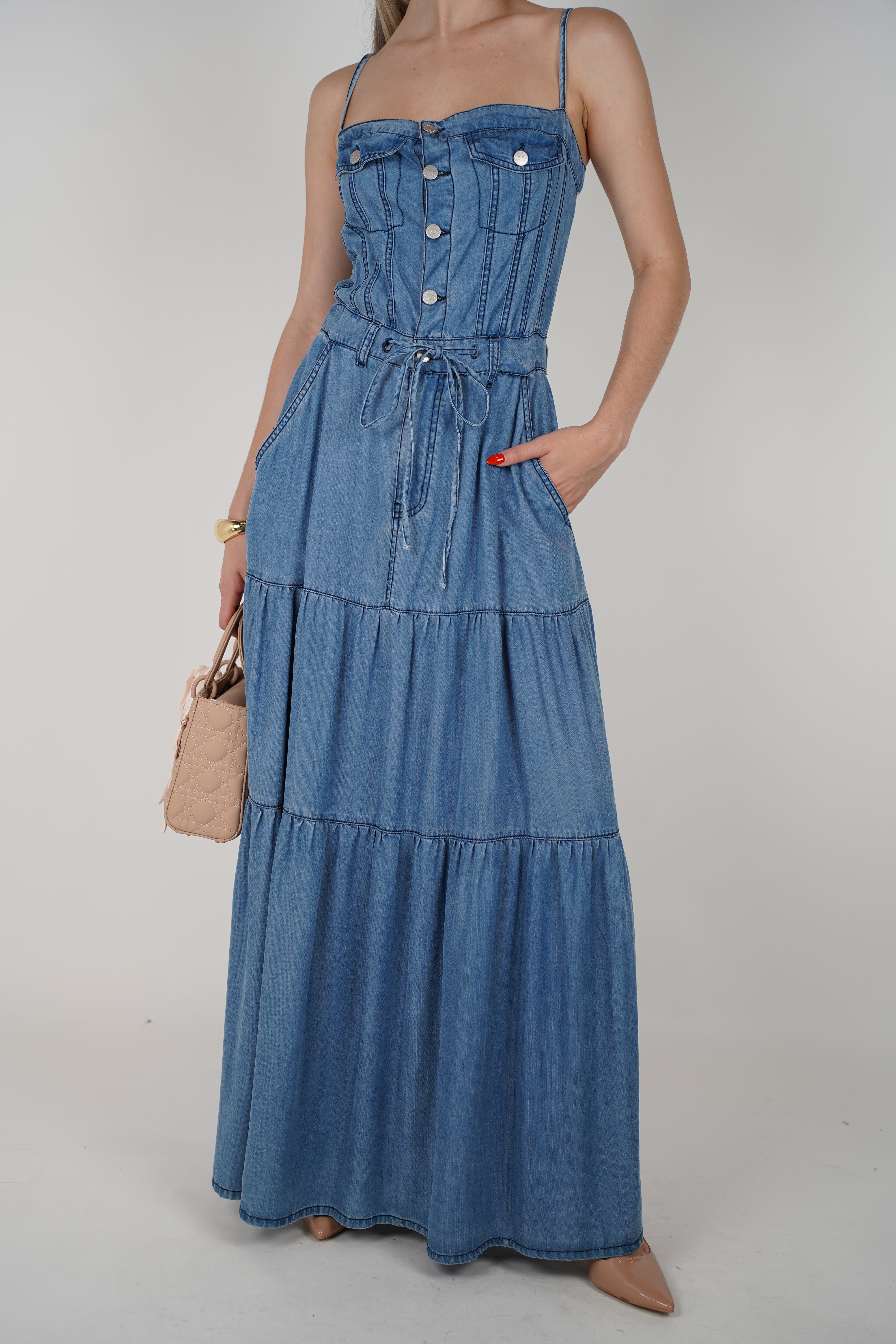 Marta Dress – Denim Maxi with a Feminine Silhouette