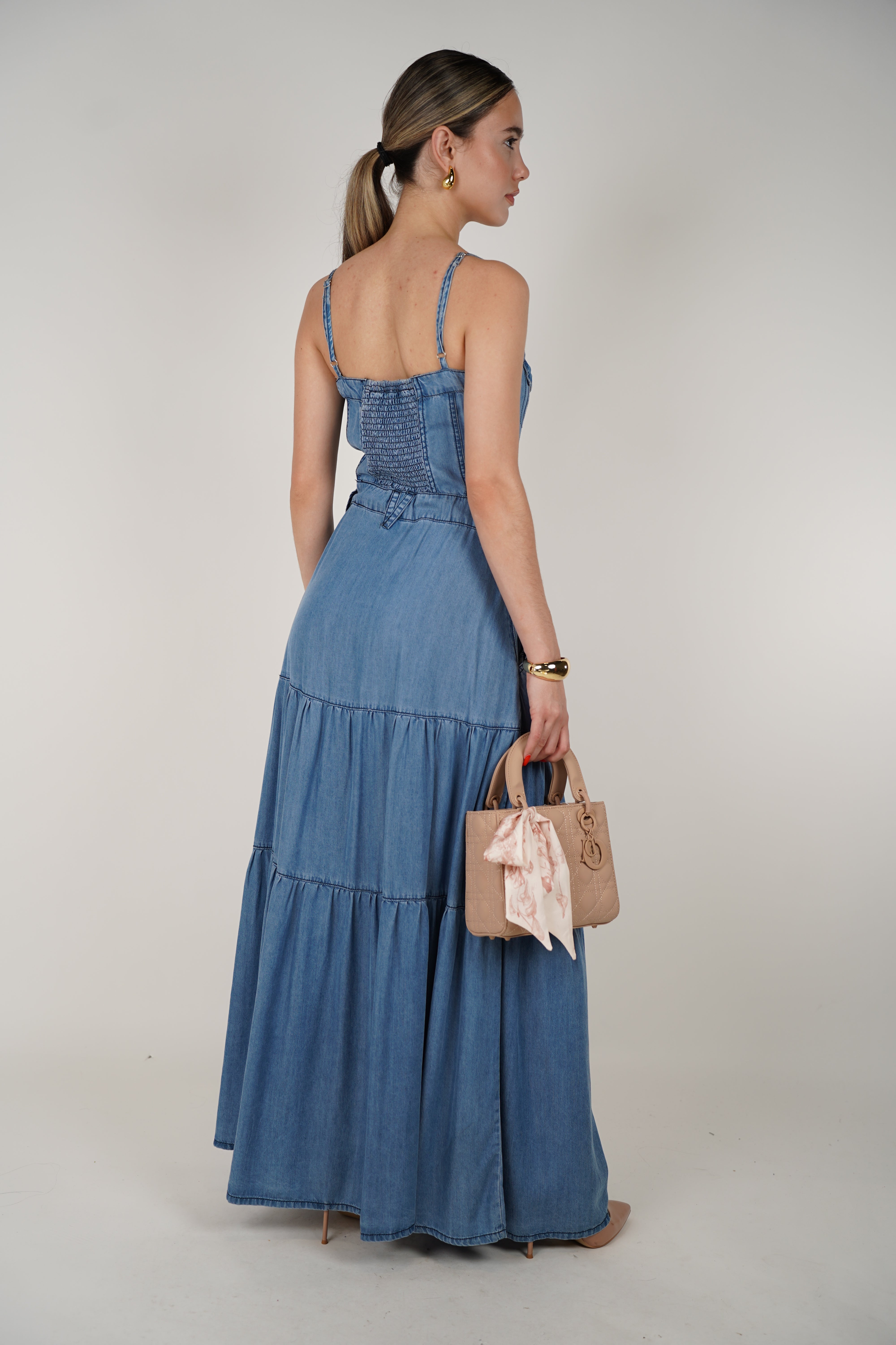 Marta Dress – Denim Maxi with a Feminine Silhouette