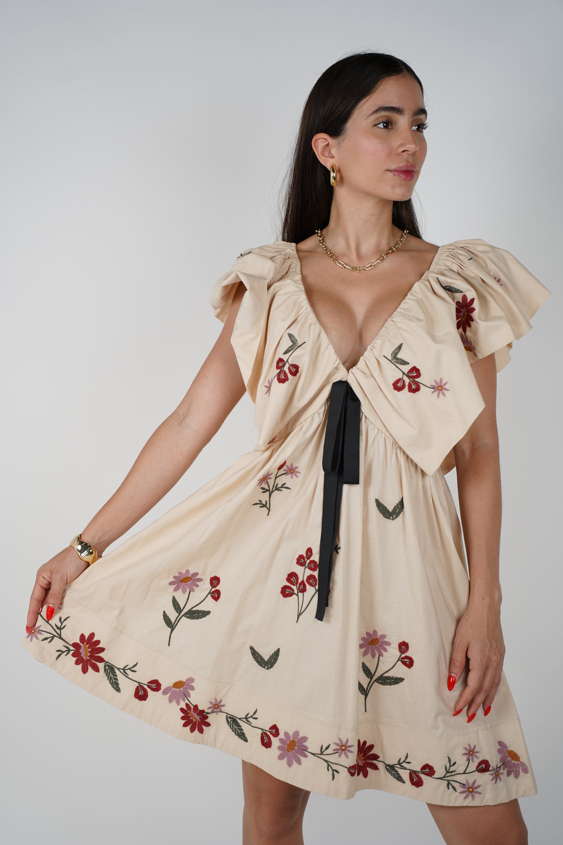 Claudette Mini Dress – Flirty Florals with a Statement Bow