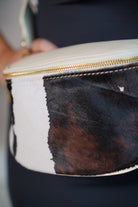 Cow Mini Crossbody Bag Brown & White Leather with Wide Stripe Strap - Carema Boutique
