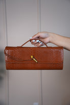 MariaElene Metallic Snake-Embossed Clutch – Structured Handle Bag in 6 Colors - Carema Boutique