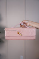 MariaElene Metallic Snake-Embossed Clutch – Structured Handle Bag in 6 Colors - Carema Boutique