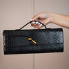 MariaElene Metallic Snake-Embossed Clutch – Structured Handle Bag in 6 Colors - Carema Boutique