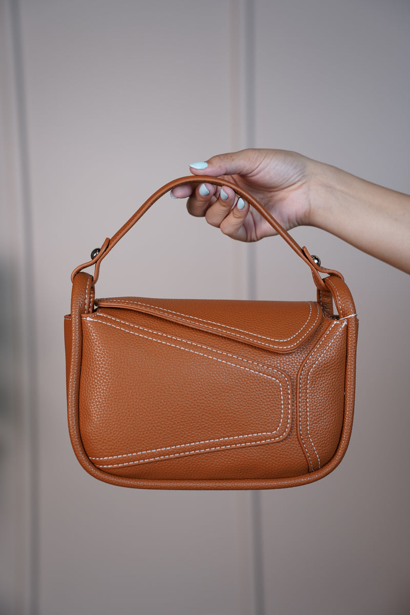 Maria Structured Mini Shoulder Bag – Pebbled Vegan Leather in Tan or Black