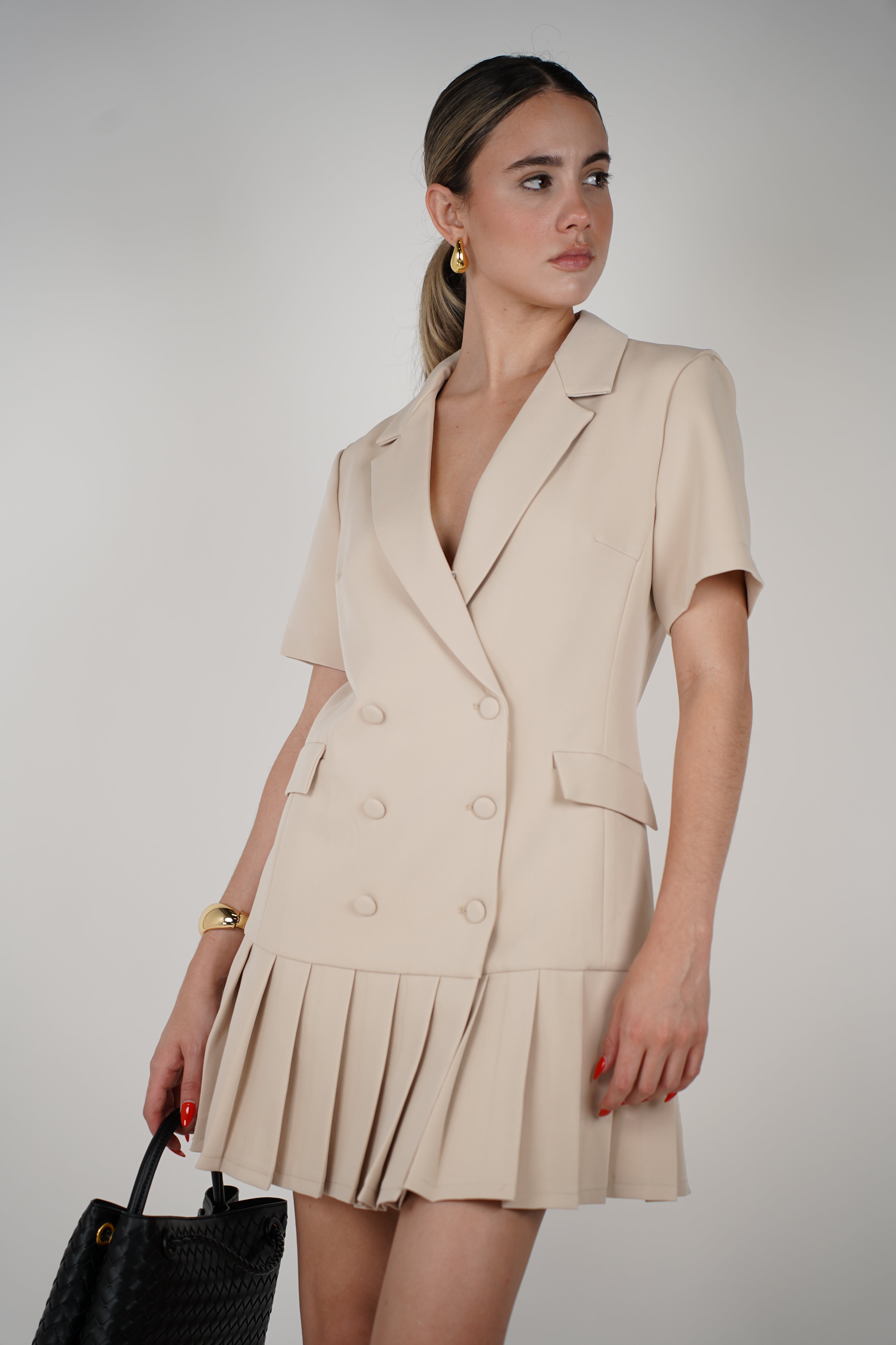 Sachi Dress – Chic Blazer-Inspired Mini with Pleated Skirt