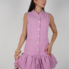 Zurca Balloon Mini Dress – Sleeveless Button-Down with Voluminous Hem