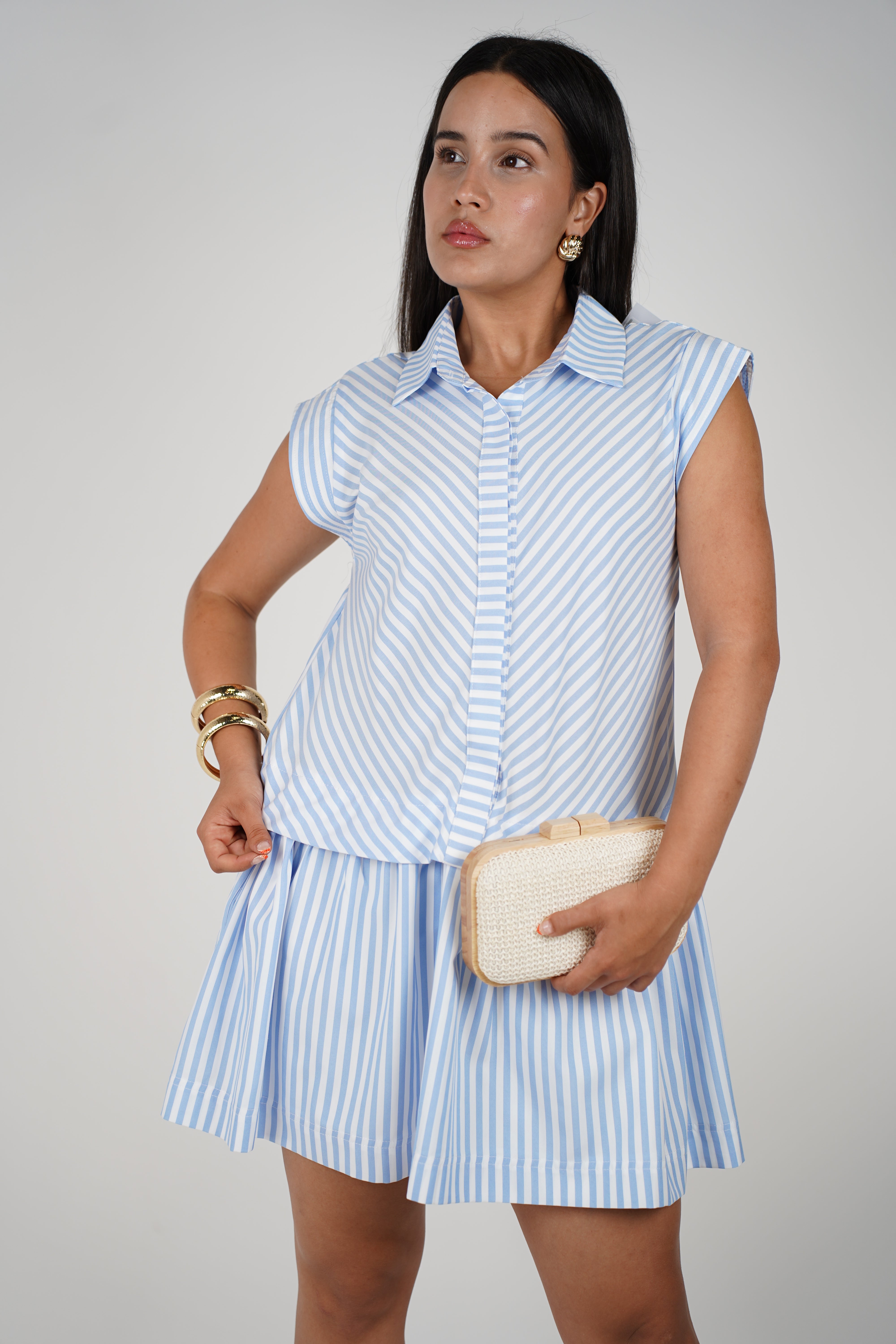 Nimae Striped Mini Dress – Clean Lines, Soft Movement