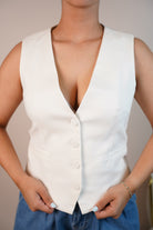 Valentina White Tailored Vest – Classic Button-Up Waistcoat for Effortless Style - Carema Boutique