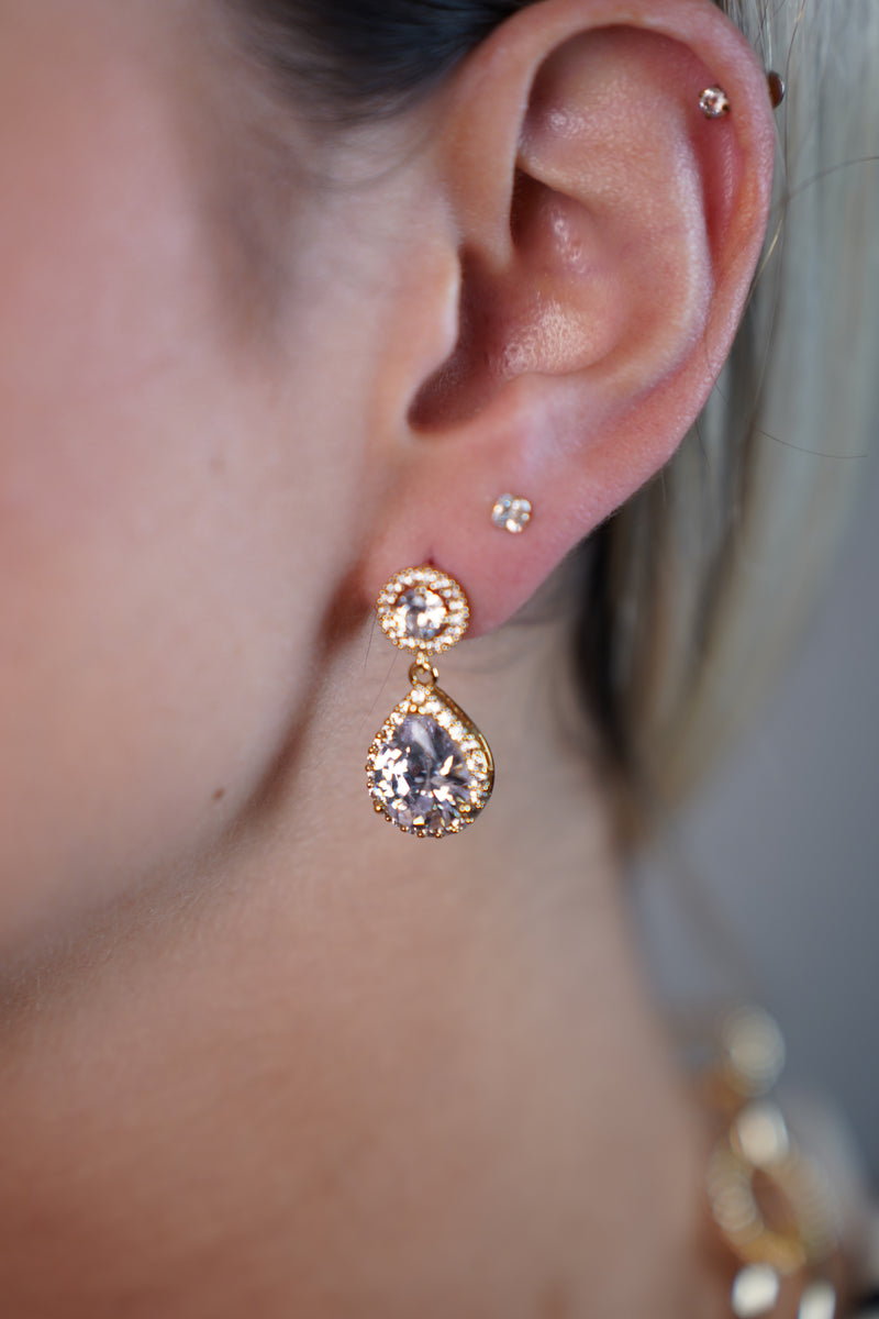 Hazel Crystal Drop Glam Earrings – Elegant Sparkle for Every Occasion