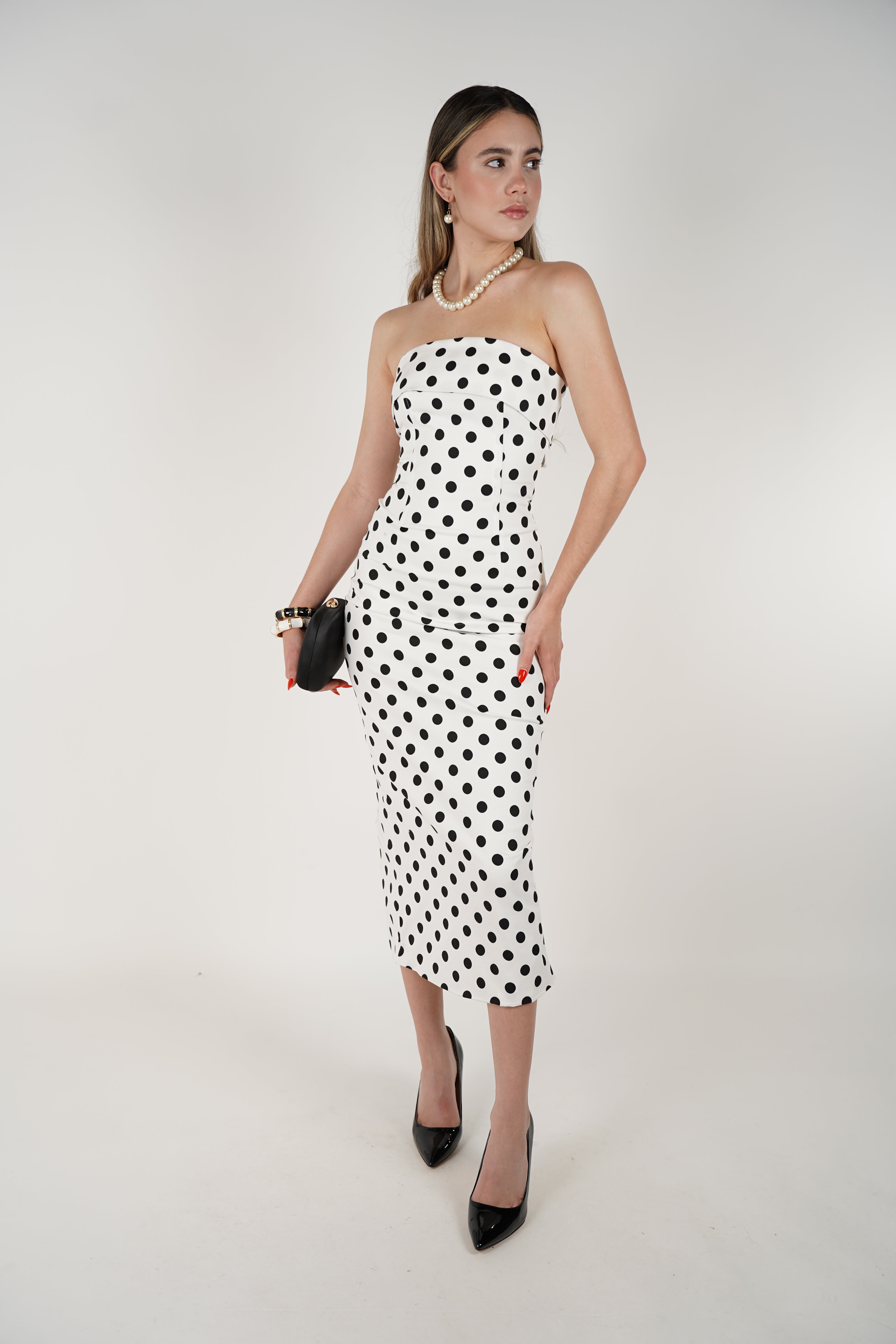 Kaysia Polka Dot Maxi Dress – Chic Strapless Elegance