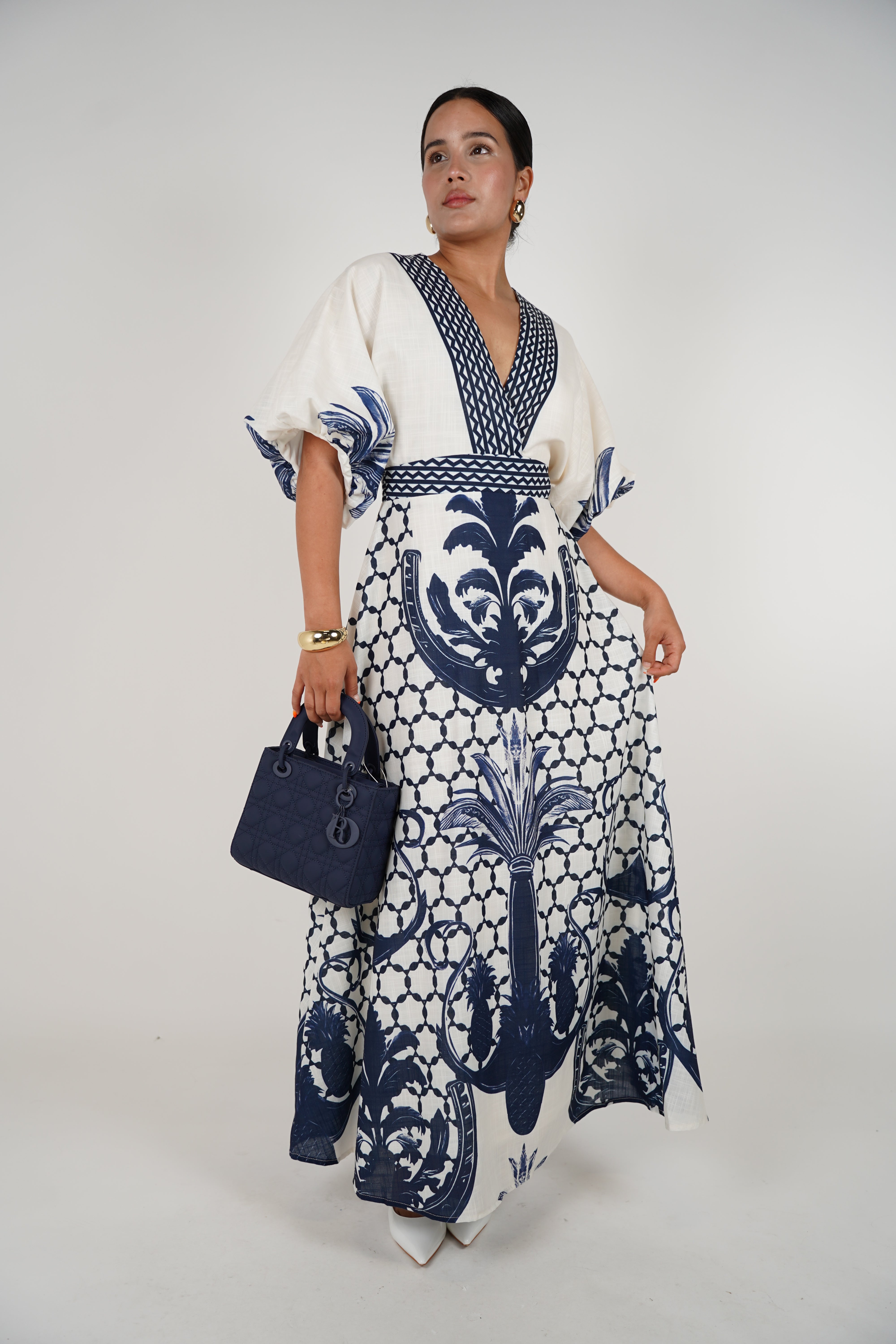 Voreya Stamped Maxi Dress – Statement Black & White Resort Silhouette