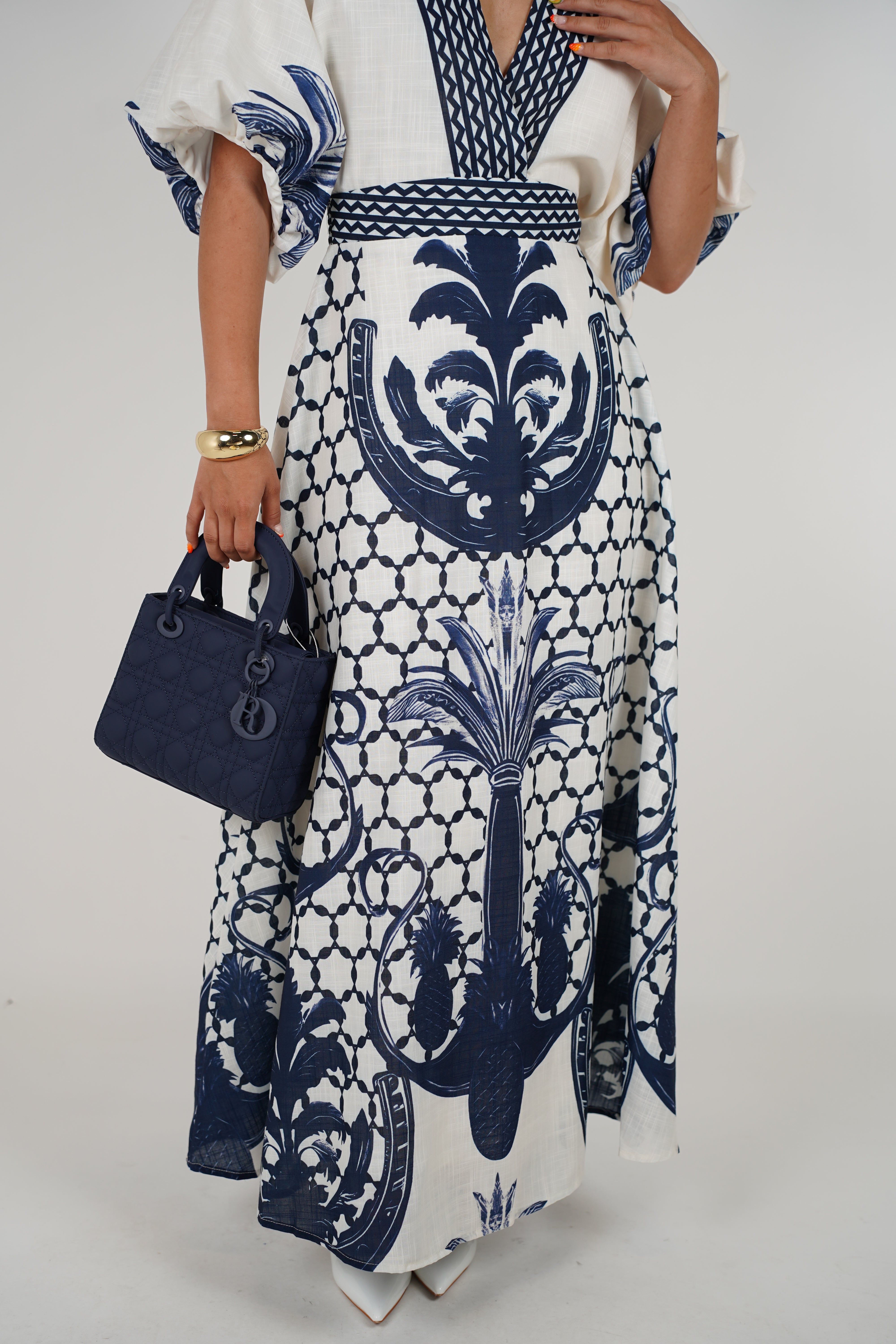 Voreya Stamped Maxi Dress – Statement Black & White Resort Silhouette