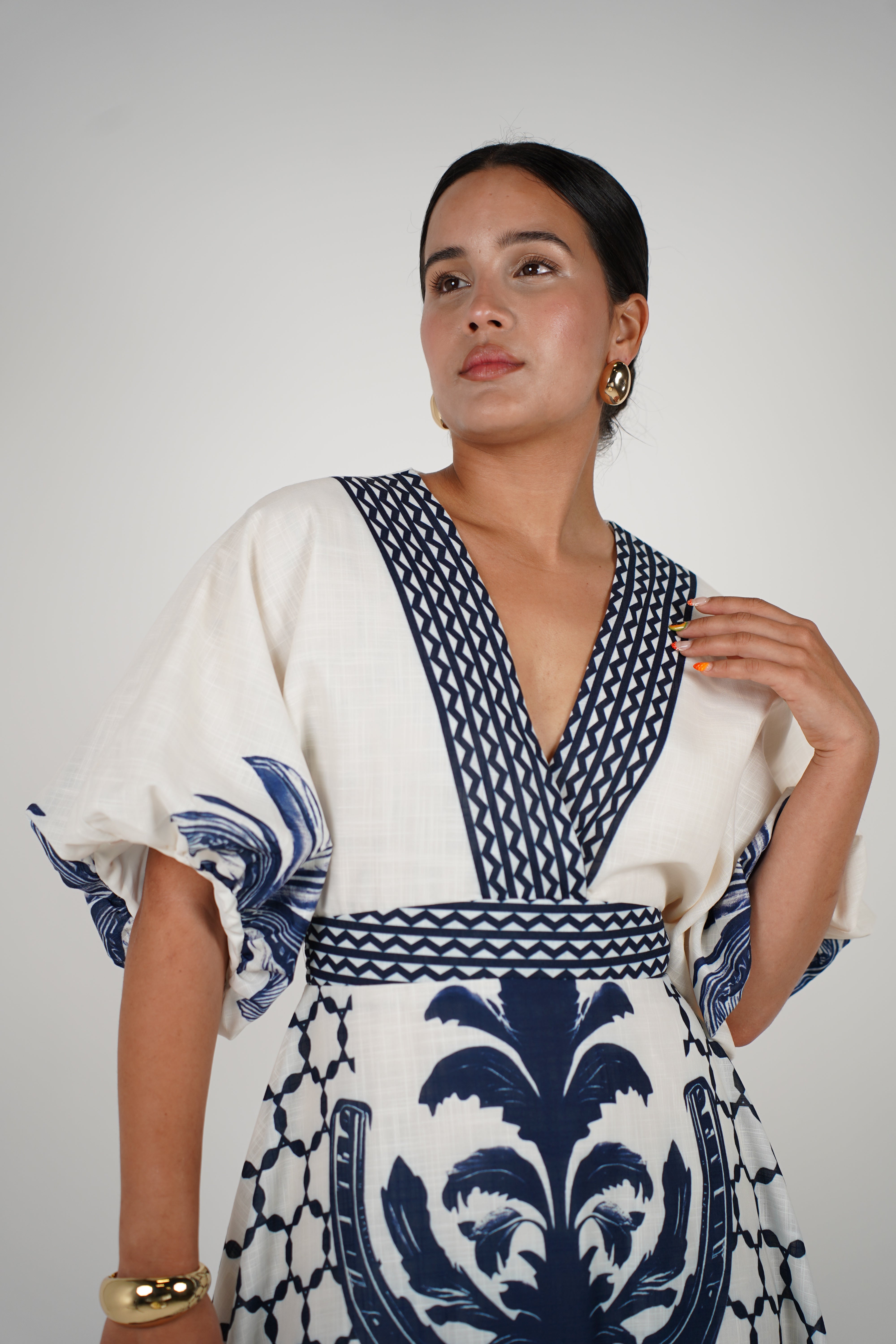 Voreya Stamped Maxi Dress – Statement Black & White Resort Silhouette