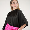 Vexira Oversized Blouse – Effortless Elegance in Luxe Black Satin