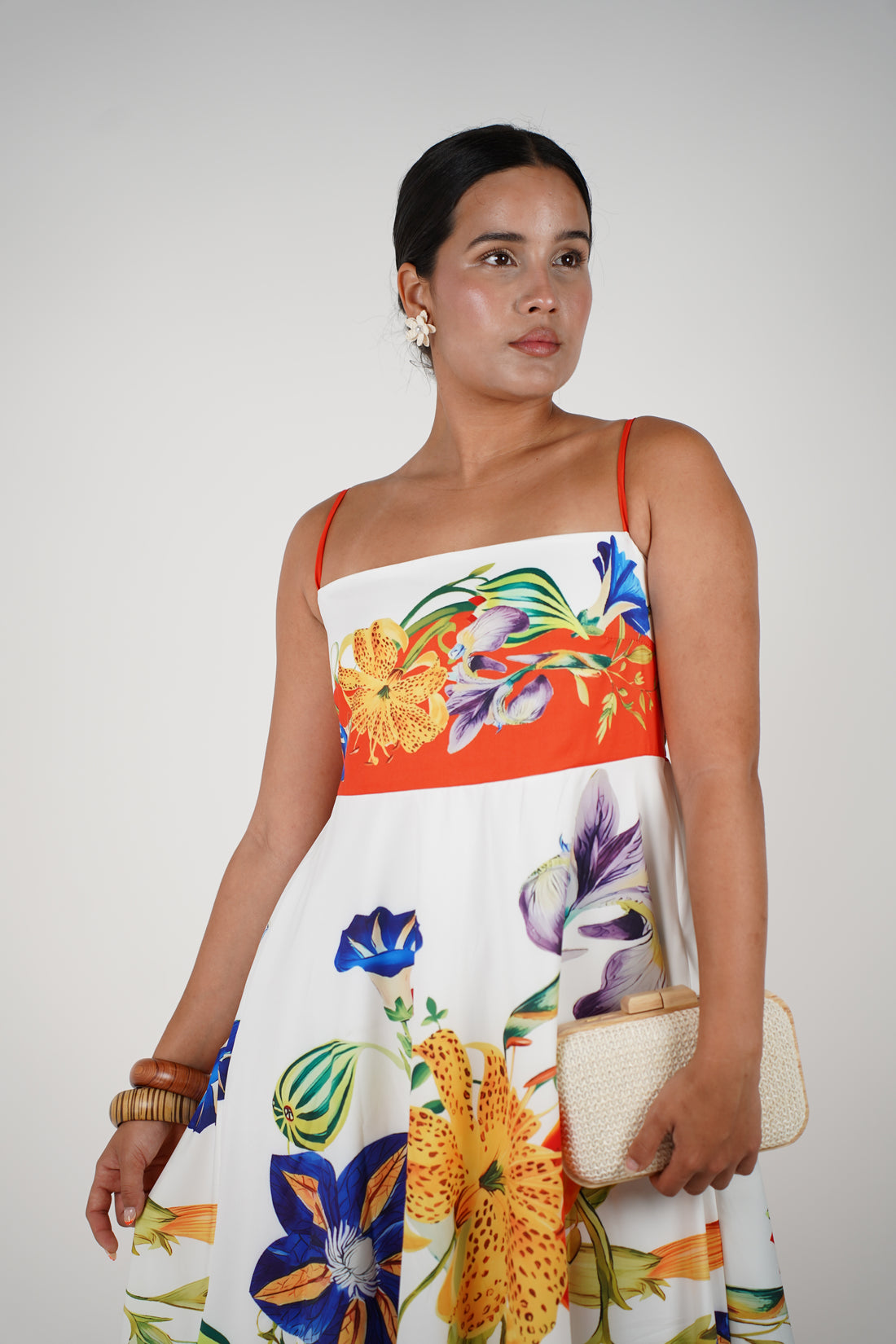 Delyne Stamped Maxi Dress – Tropical Elegance in a Flowing Silhouette