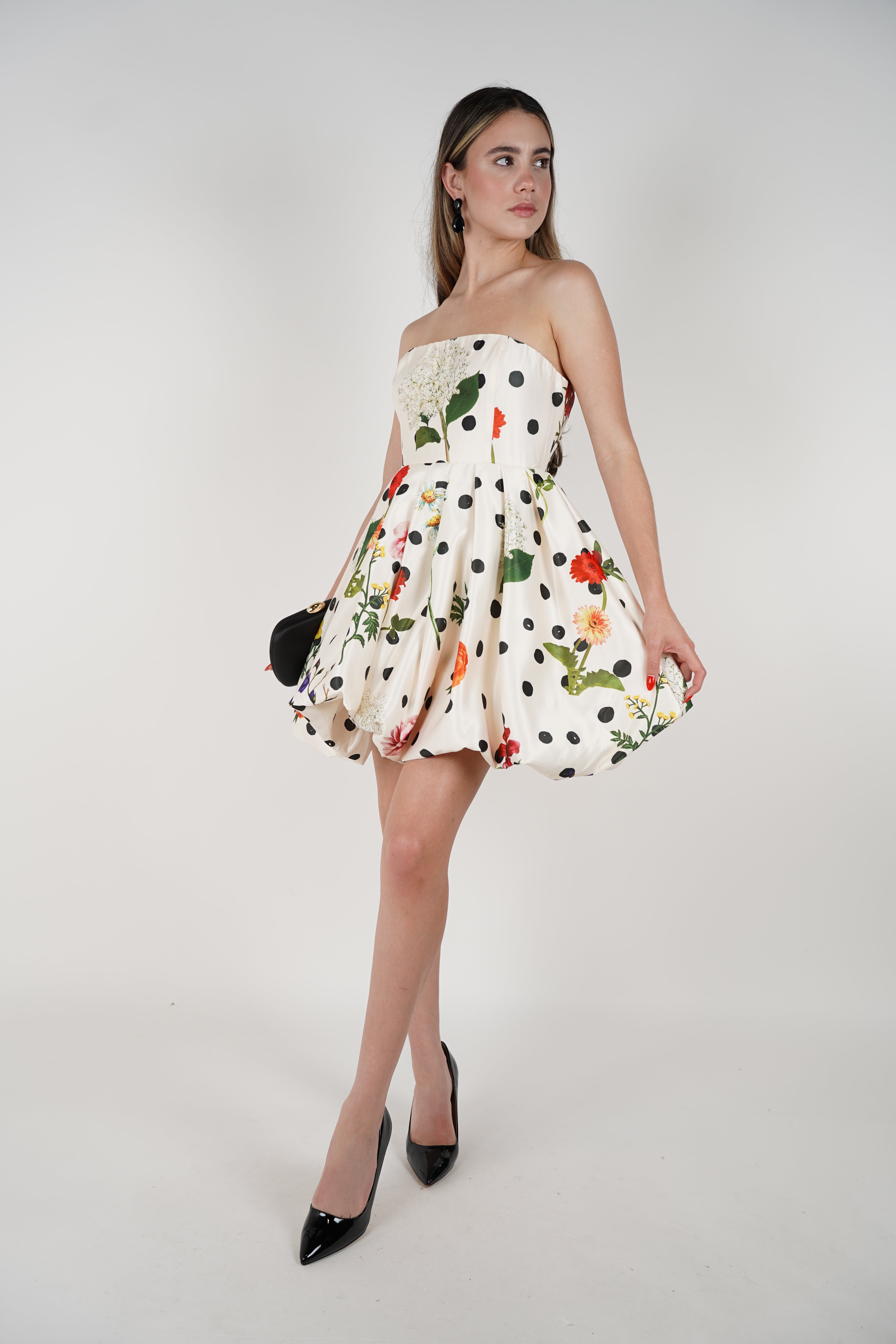 Mirell Mini Polka Dot Dress – Bold, Playful, and Floral