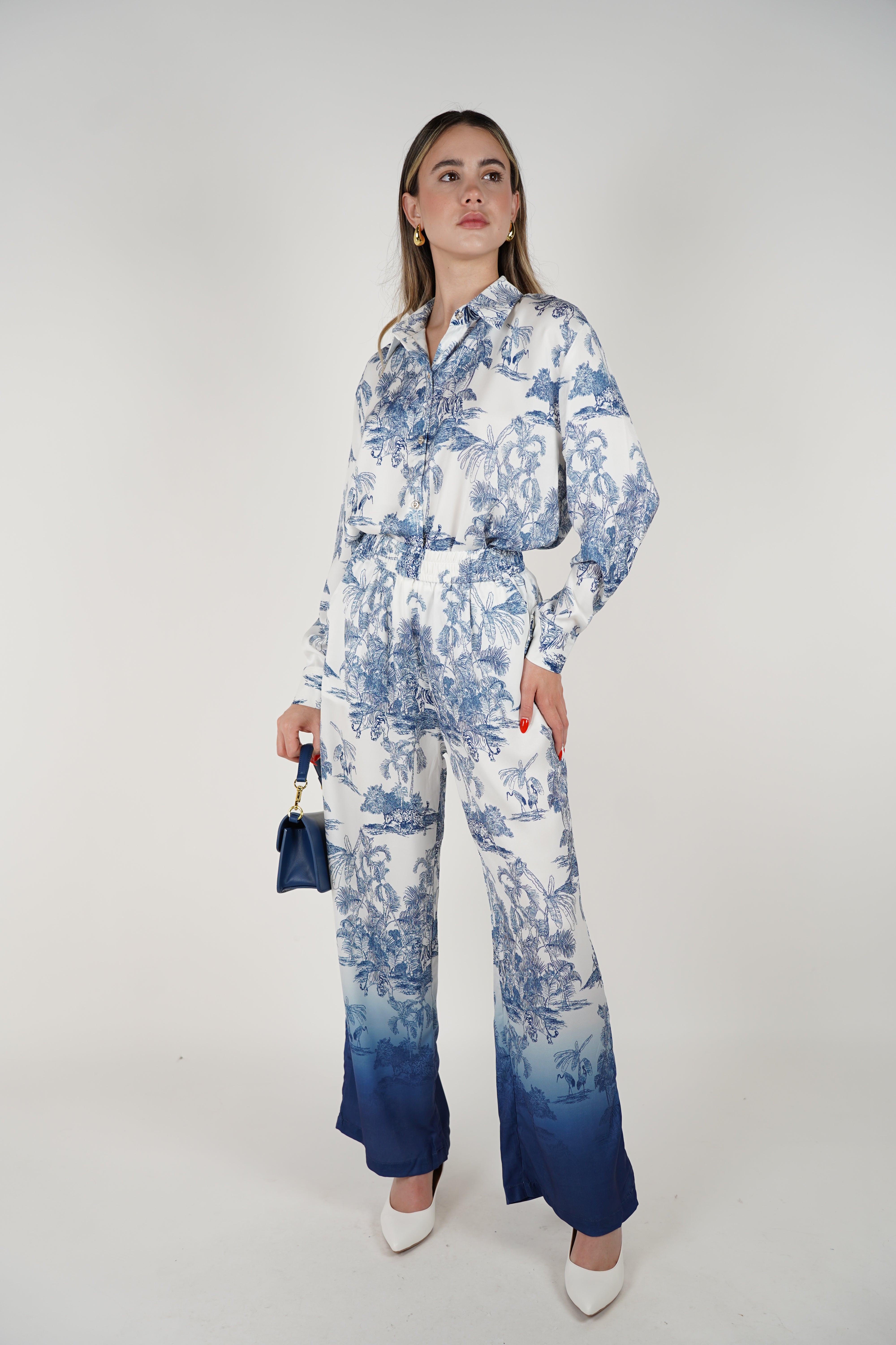 Vanyra Stamped Pants Set – Elegant Toile-Inspired Two-Piece