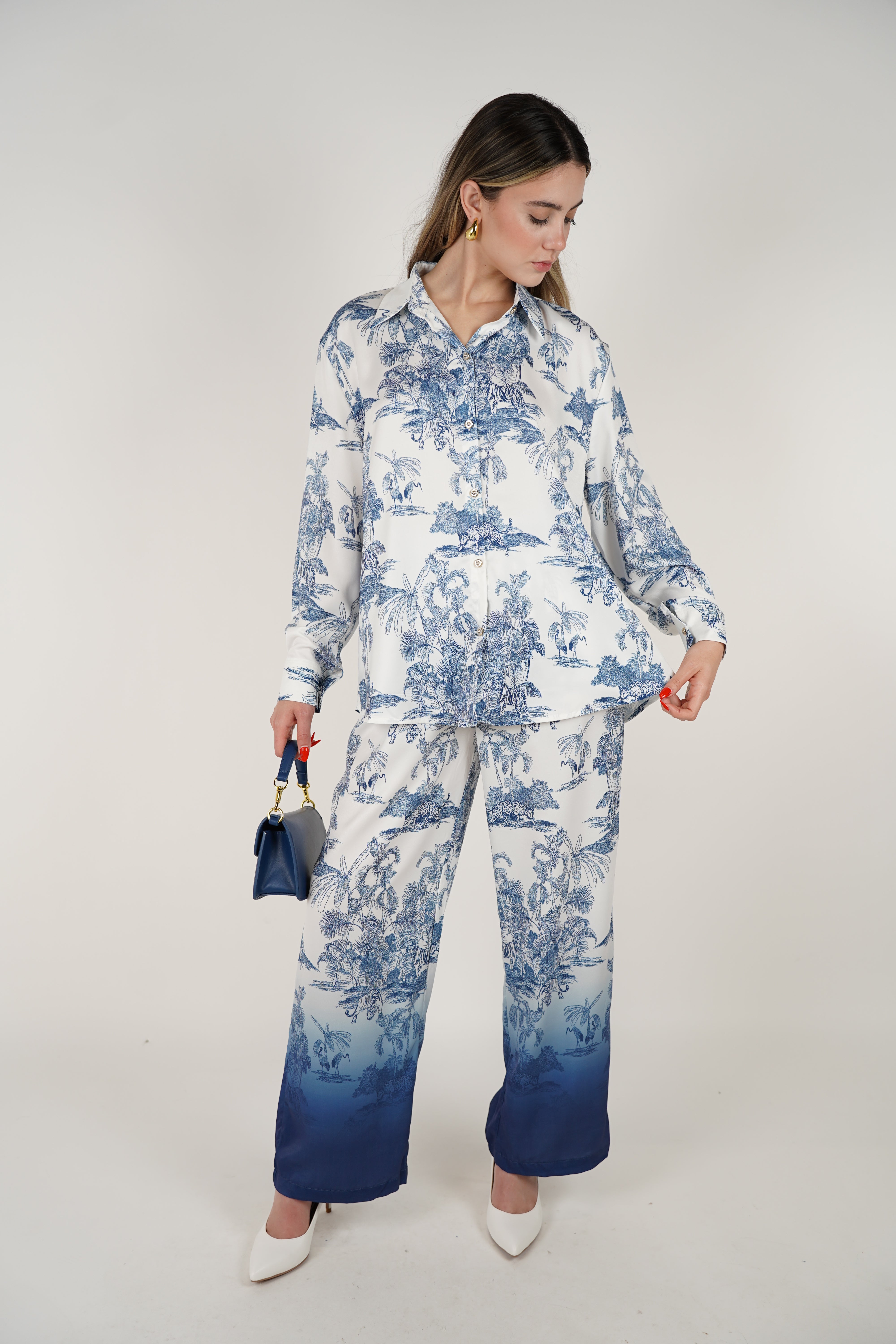 Vanyra Stamped Pants Set – Elegant Toile-Inspired Two-Piece