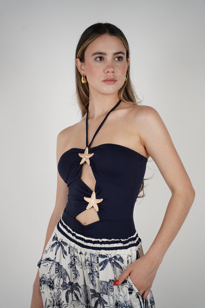 Gold Starfish Bodysuit – Coastal Glam Cut-Out One-Piece