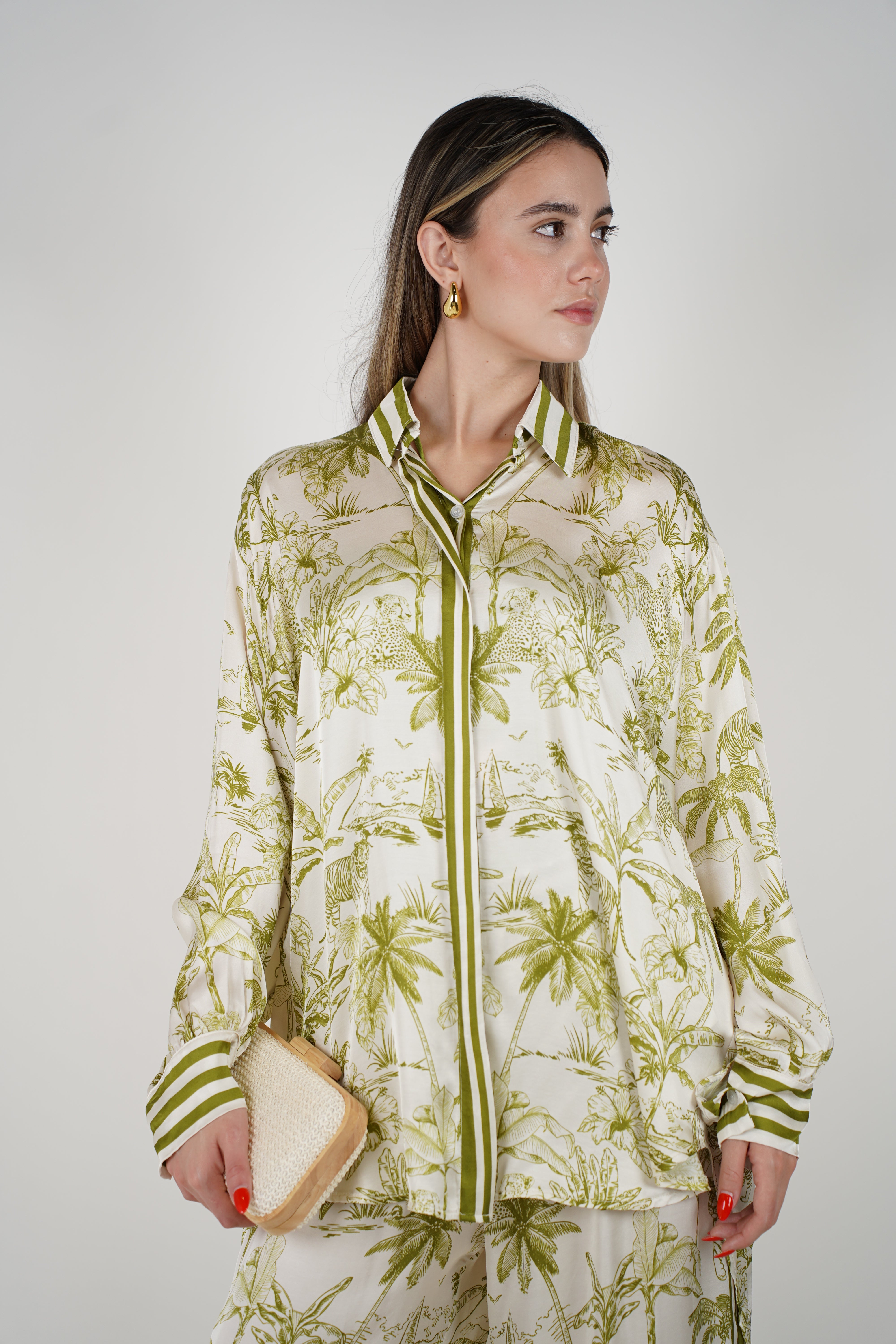 Daily Silk Pants Set – Monochrome Jungle Print Lounge Look