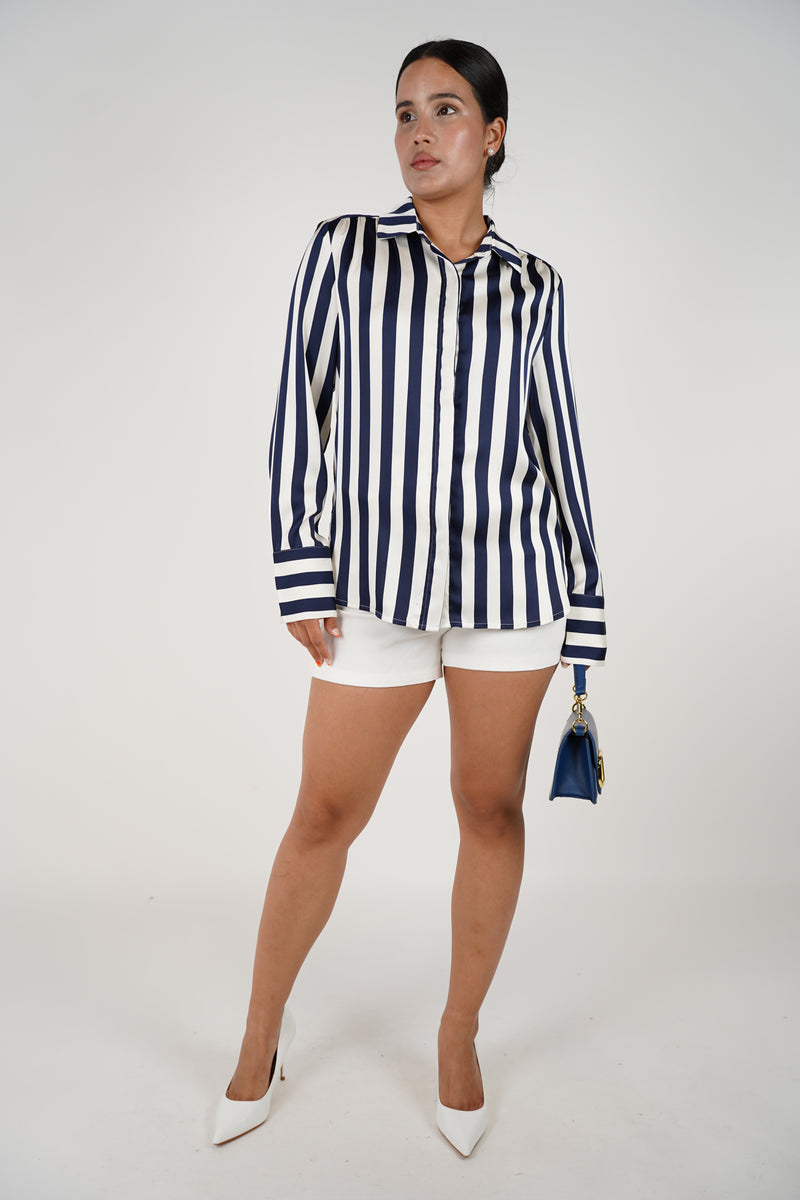 Mari Button Down – Classic Striped Silk Shirt