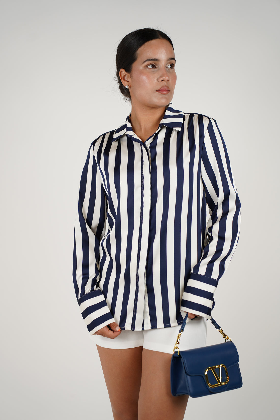 Mari Button Down – Classic Striped Silk Shirt
