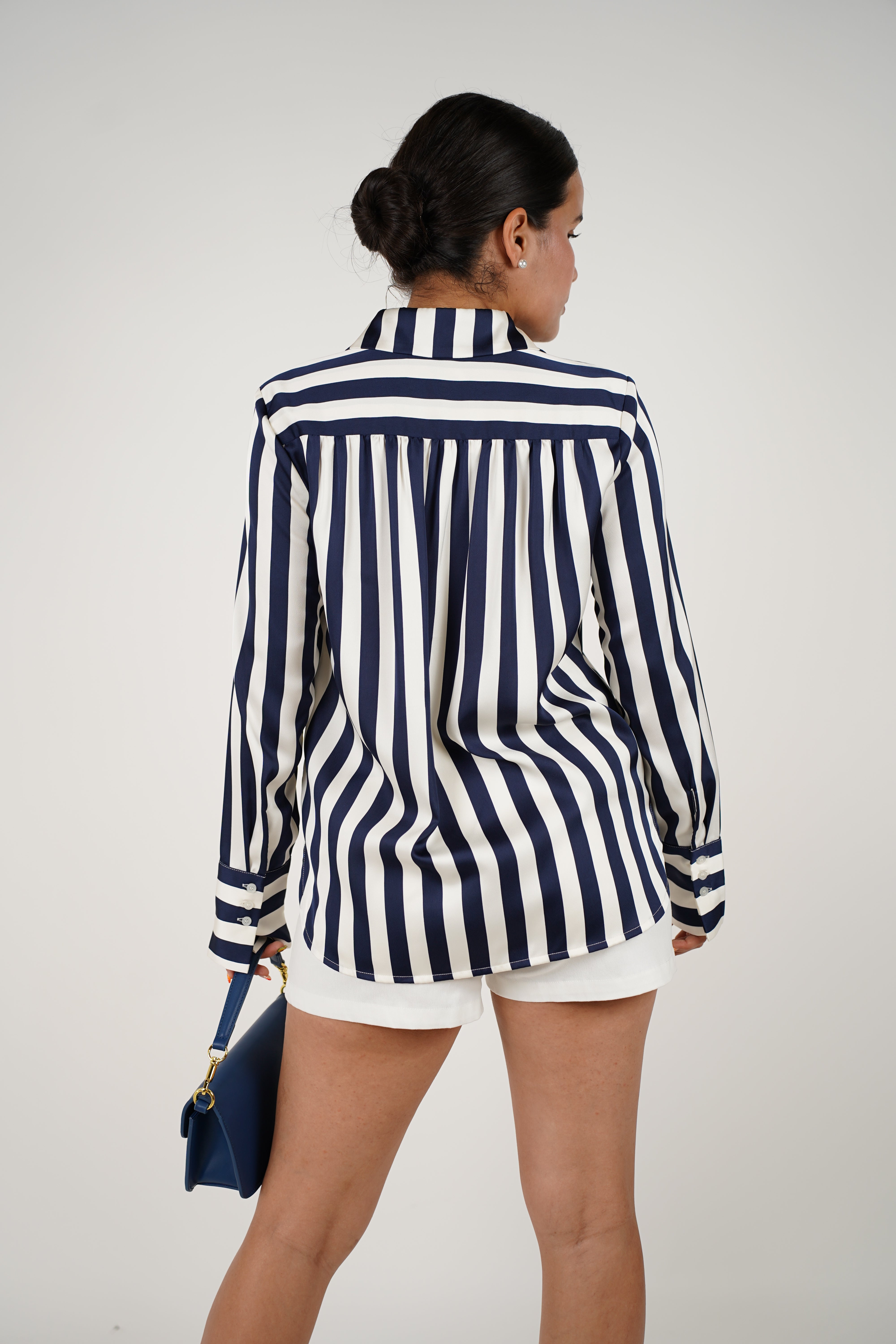 Mari Button Down – Classic Striped Silk Shirt