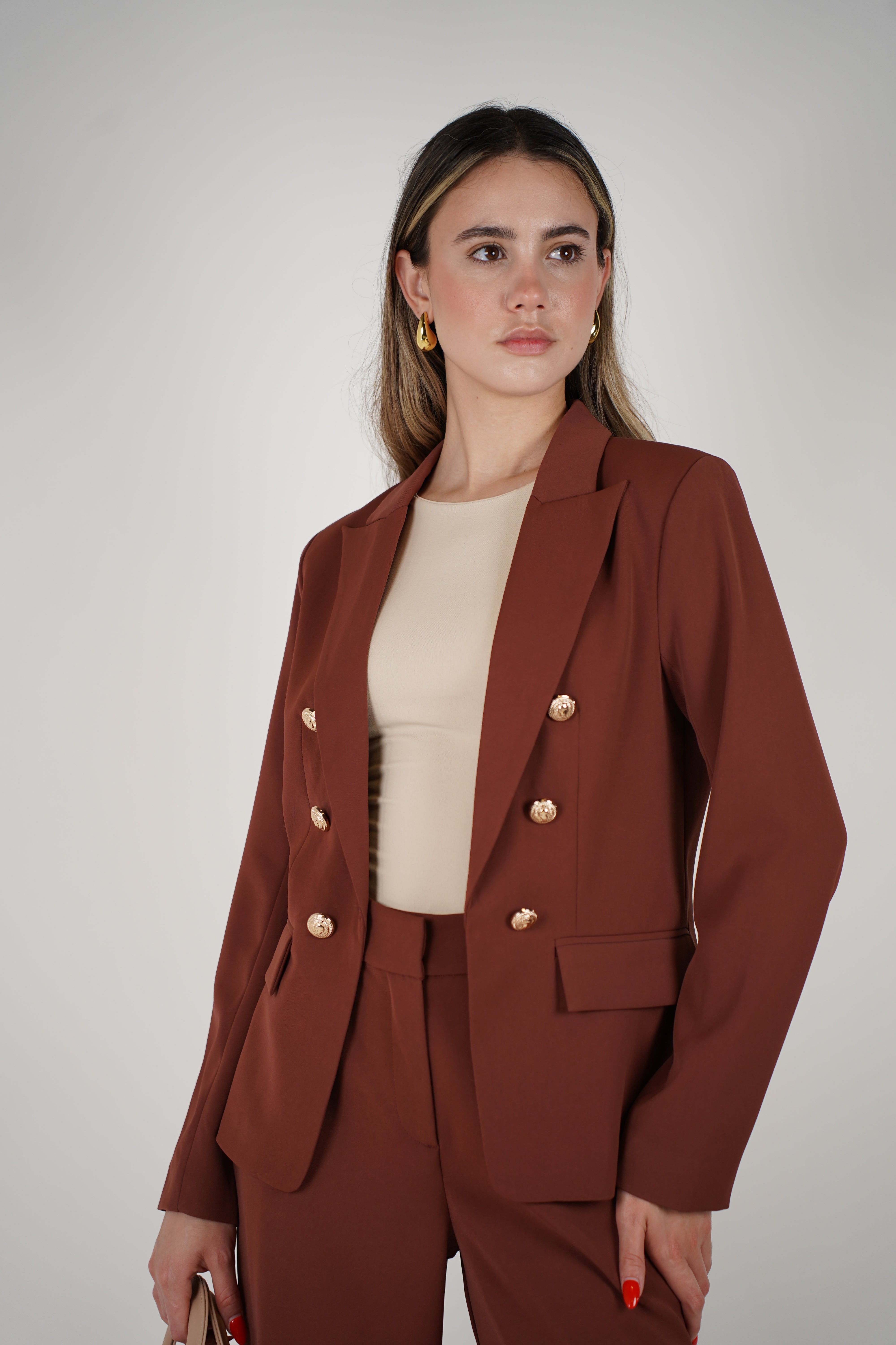 Halina Pants Set – Structured Elegance with Bold Button Detailing