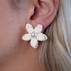 Nia Flower Earrings – Textured Petal Studs with Pearl Center