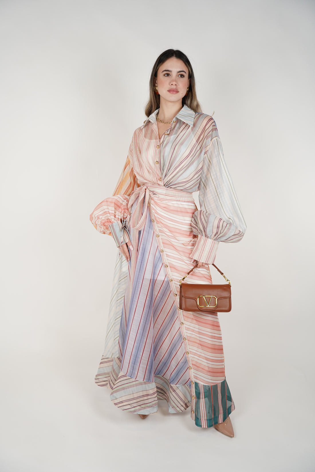 Havyn Striped Maxi Dress – Multicolor Button-Down Belted Dress