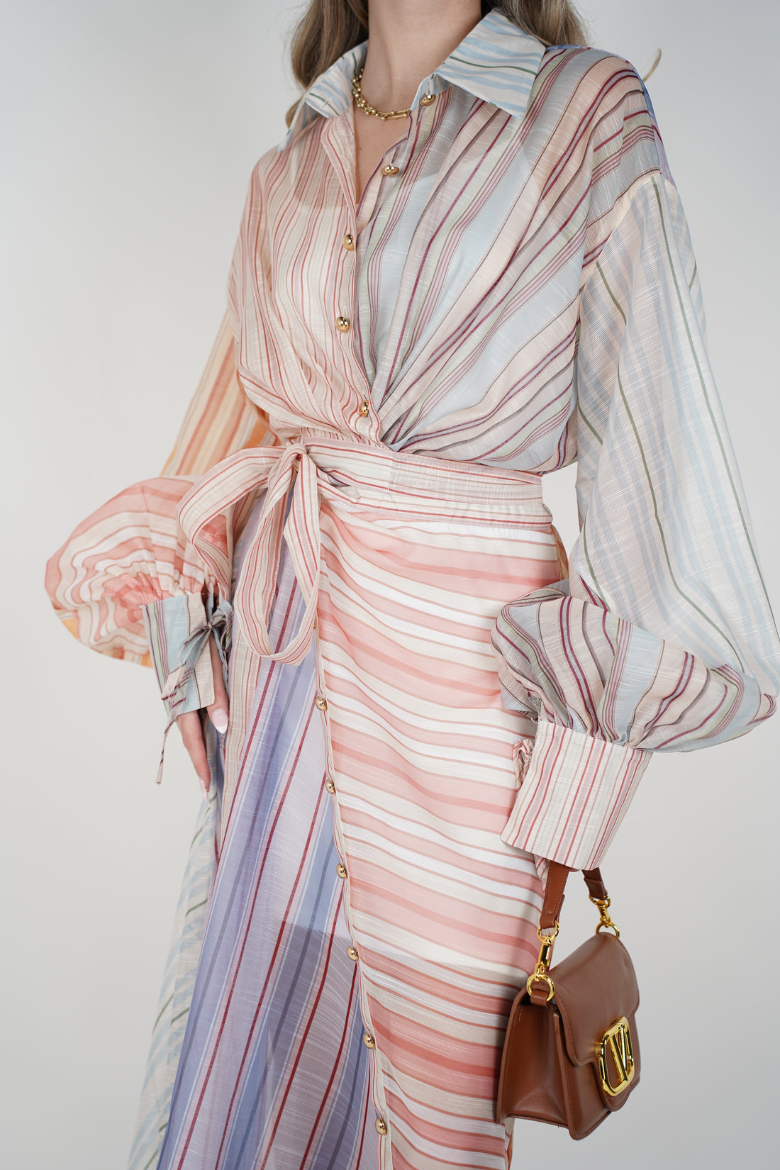 Havyn Striped Maxi Dress – Multicolor Button-Down Belted Dress