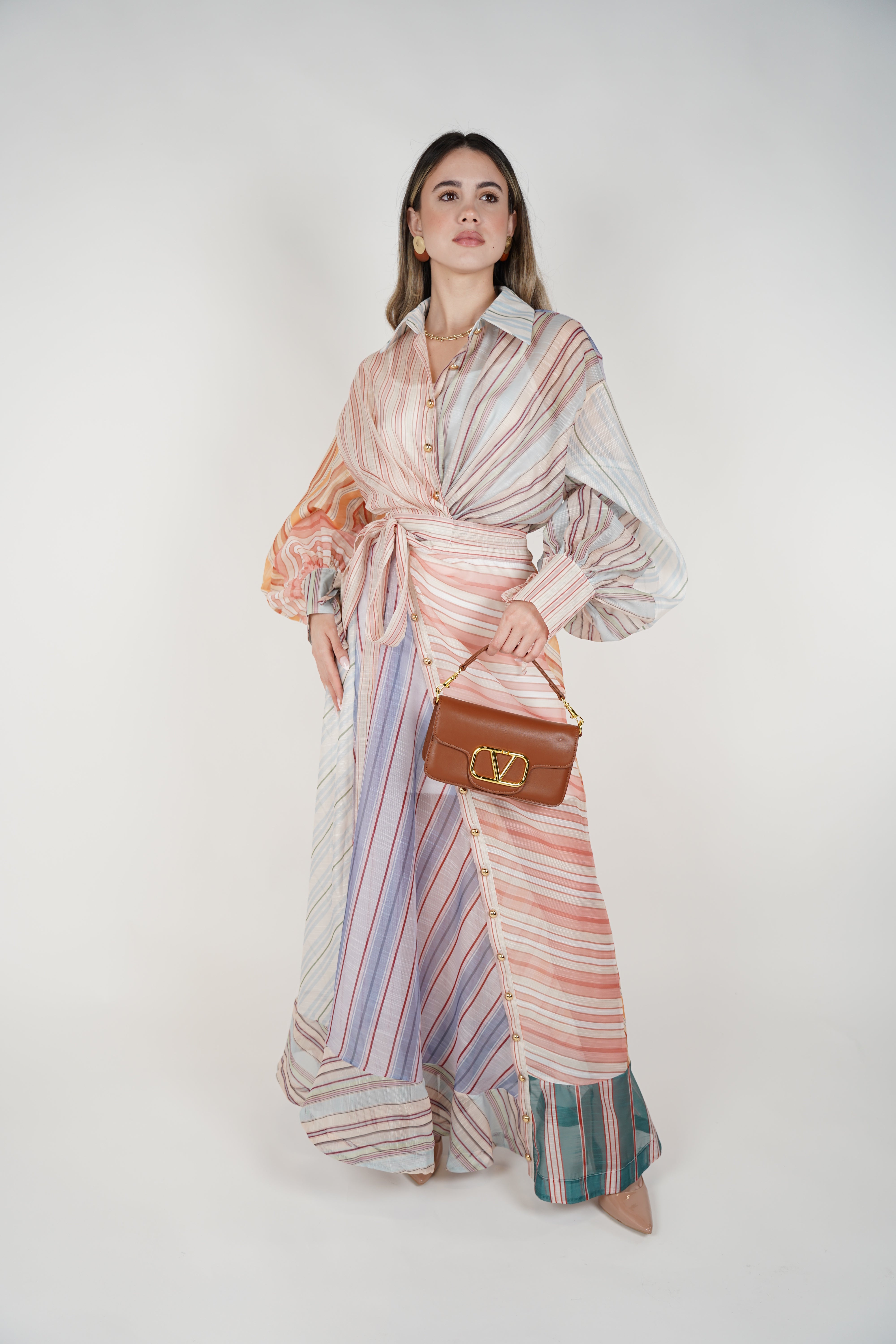 Havyn Striped Maxi Dress – Multicolor Button-Down Belted Dress