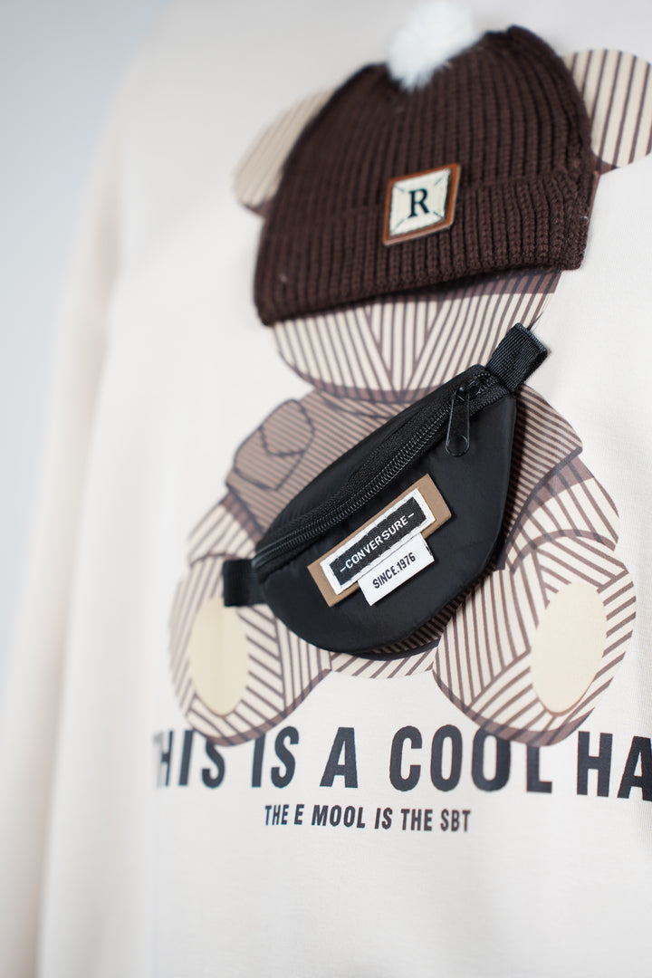 Jolie Bear Sweater – Beige Pullover with 3D Teddy Patch