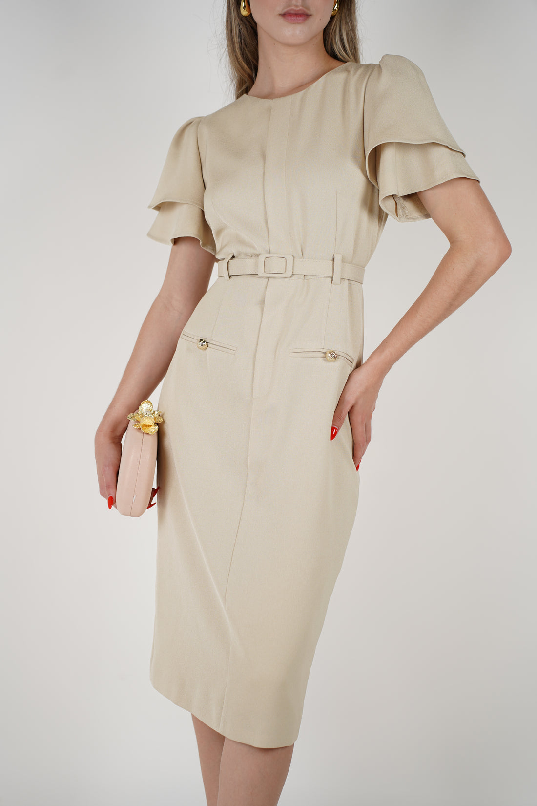 Rysa Maxi Dress – Sophisticated Belted Cream Dress with Puff Sleeves