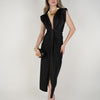 Fiora Midi Dress – Elegant Draped Black Dress