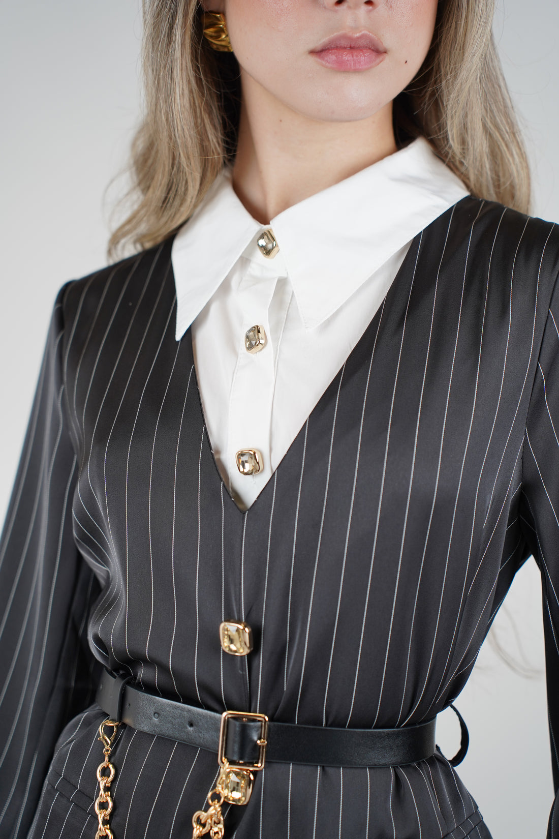 Averi Striped Mini Dress – Pinstripe Blazer-Inspired Dress