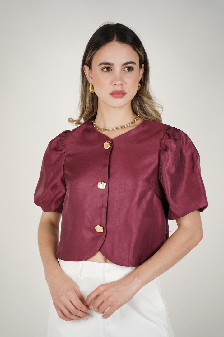 Navie Puff Sleeve Blouse – Elegant Plum Statement Top