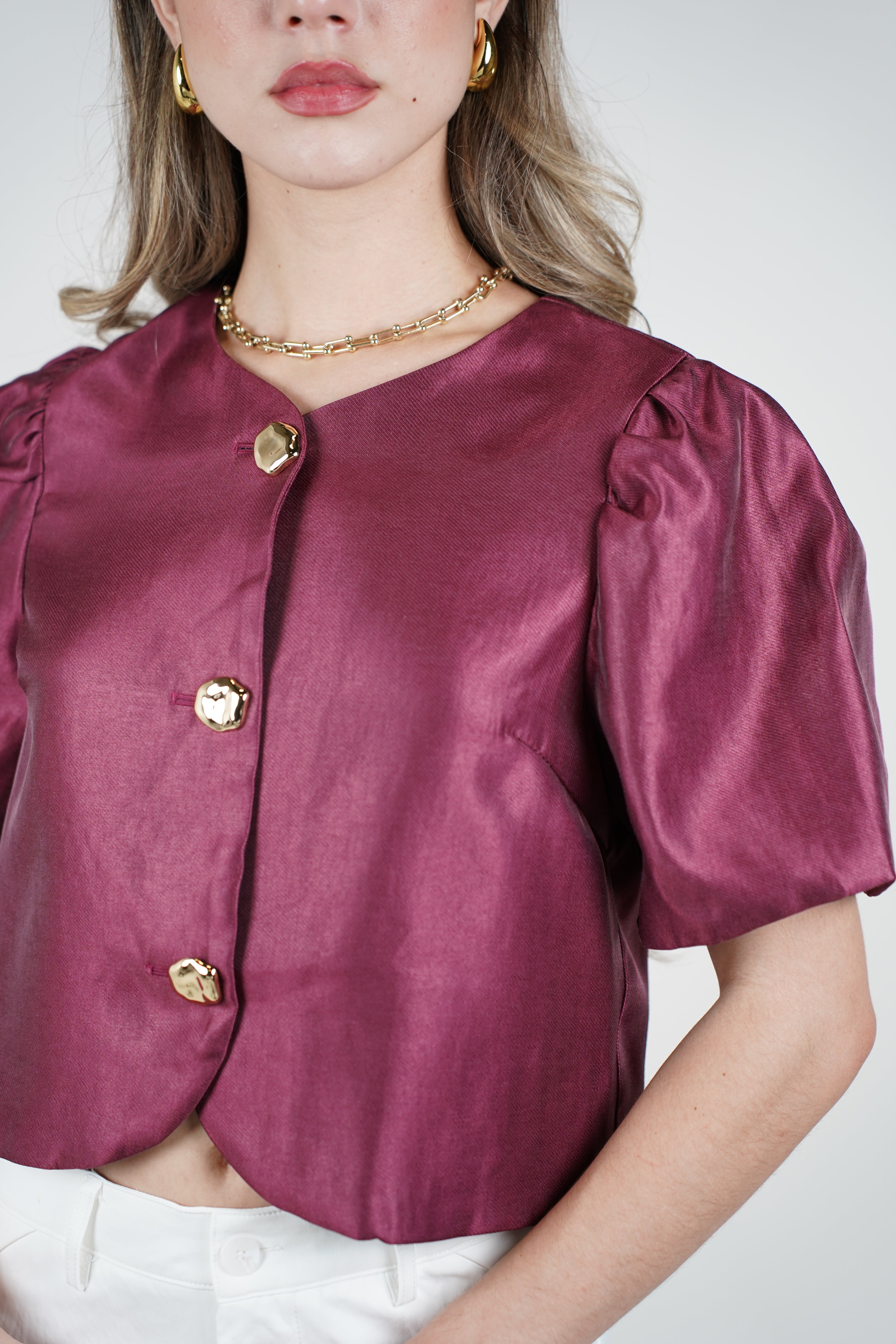 Navie Puff Sleeve Blouse – Elegant Plum Statement Top