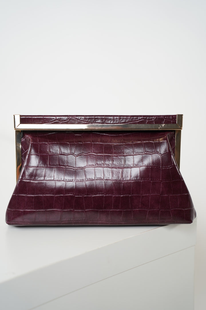 Mavina Croc Embossed Frame Clutch – Luxe Texture with Timeless Design