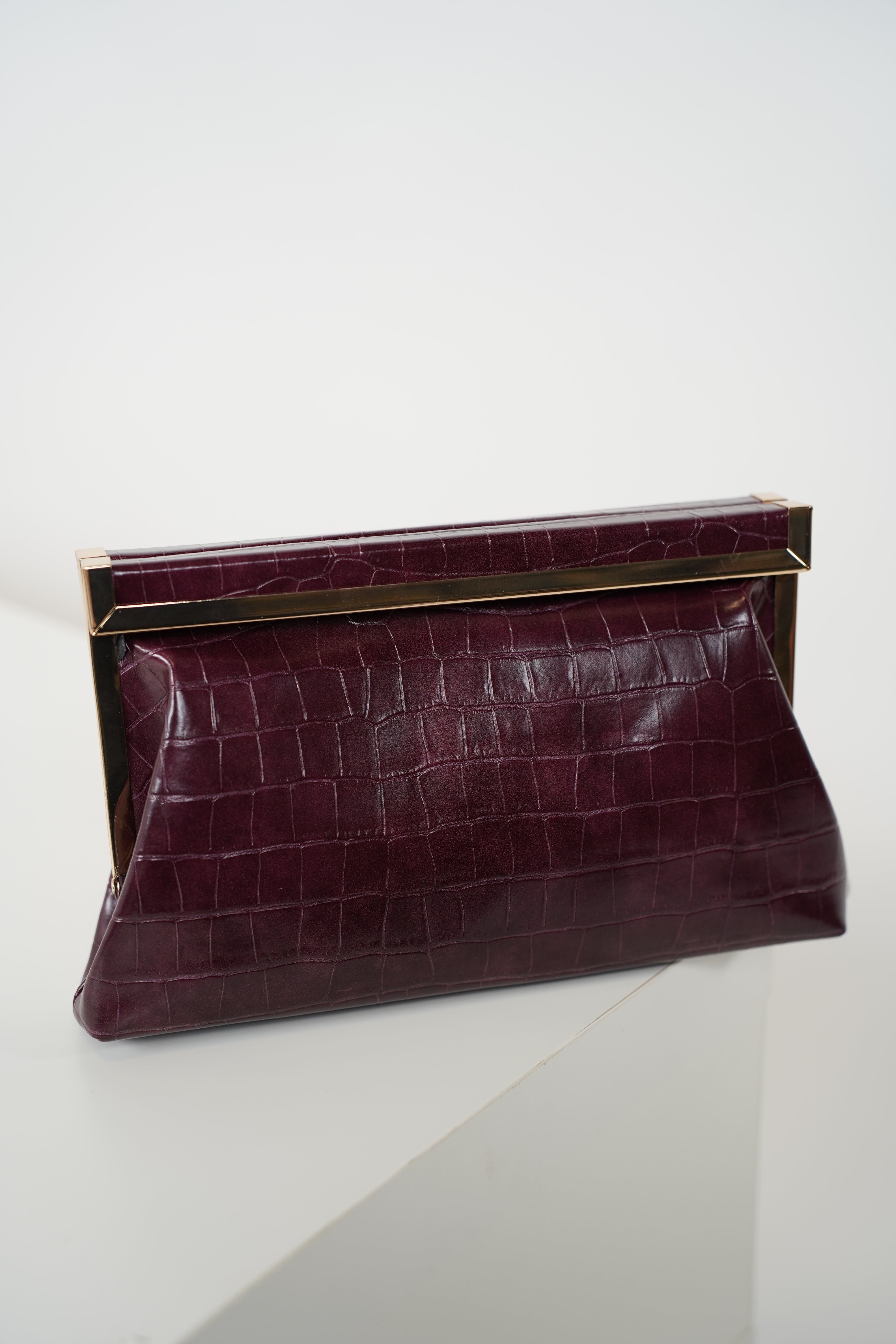 Mavina Croc Embossed Frame Clutch – Luxe Texture with Timeless Design