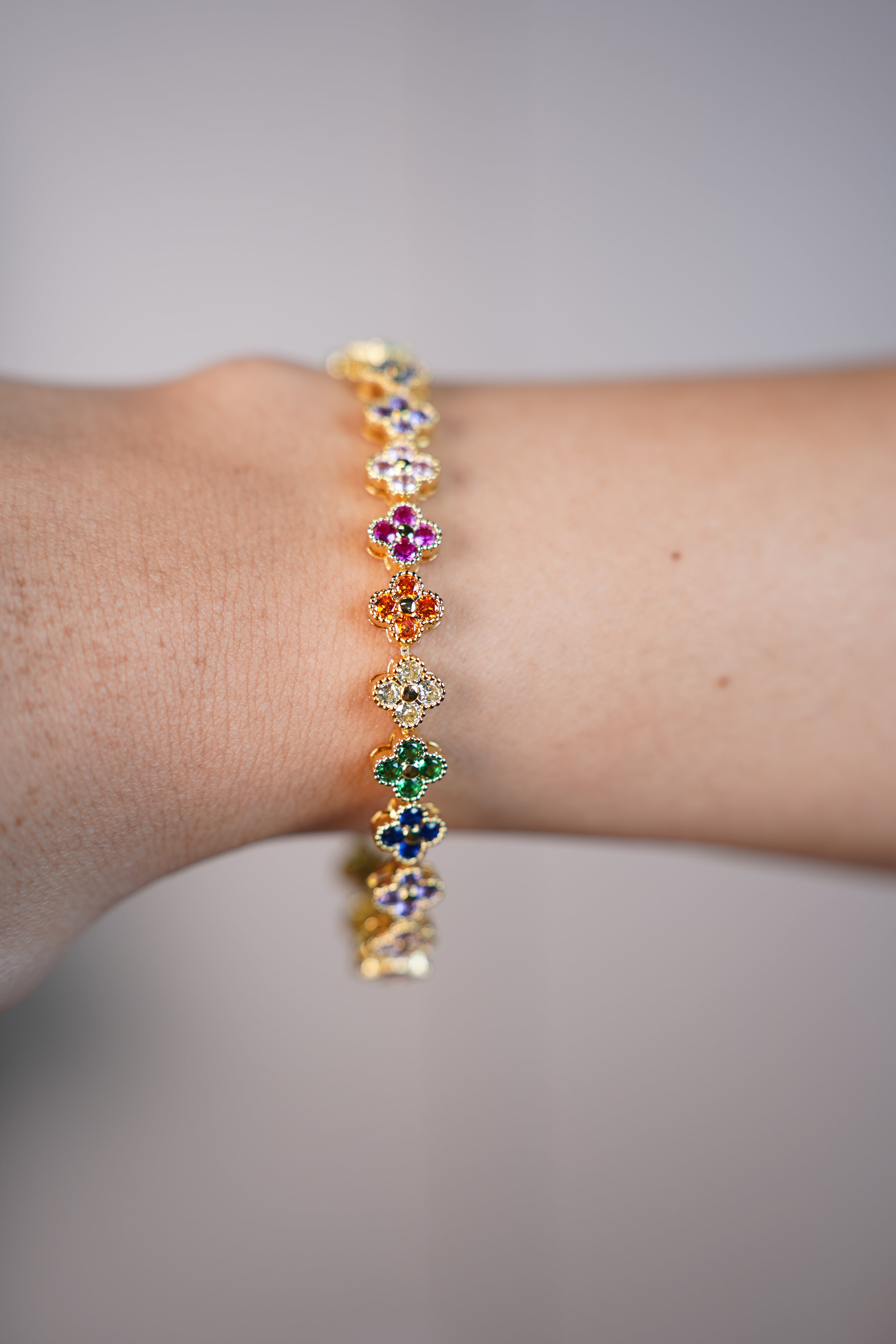 Zaria Rainbow Clover Link Bracelet