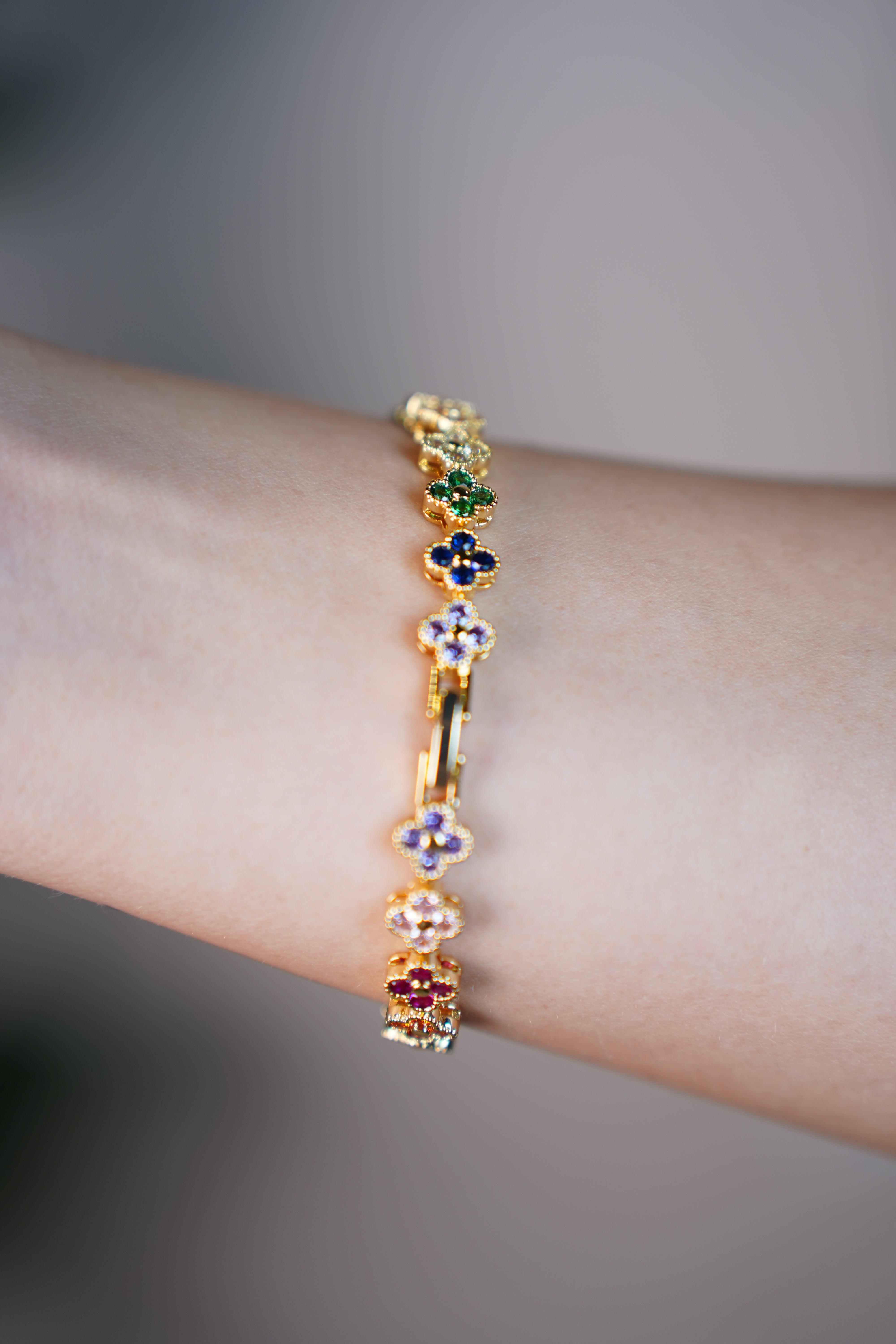 Zaria Rainbow Clover Link Bracelet