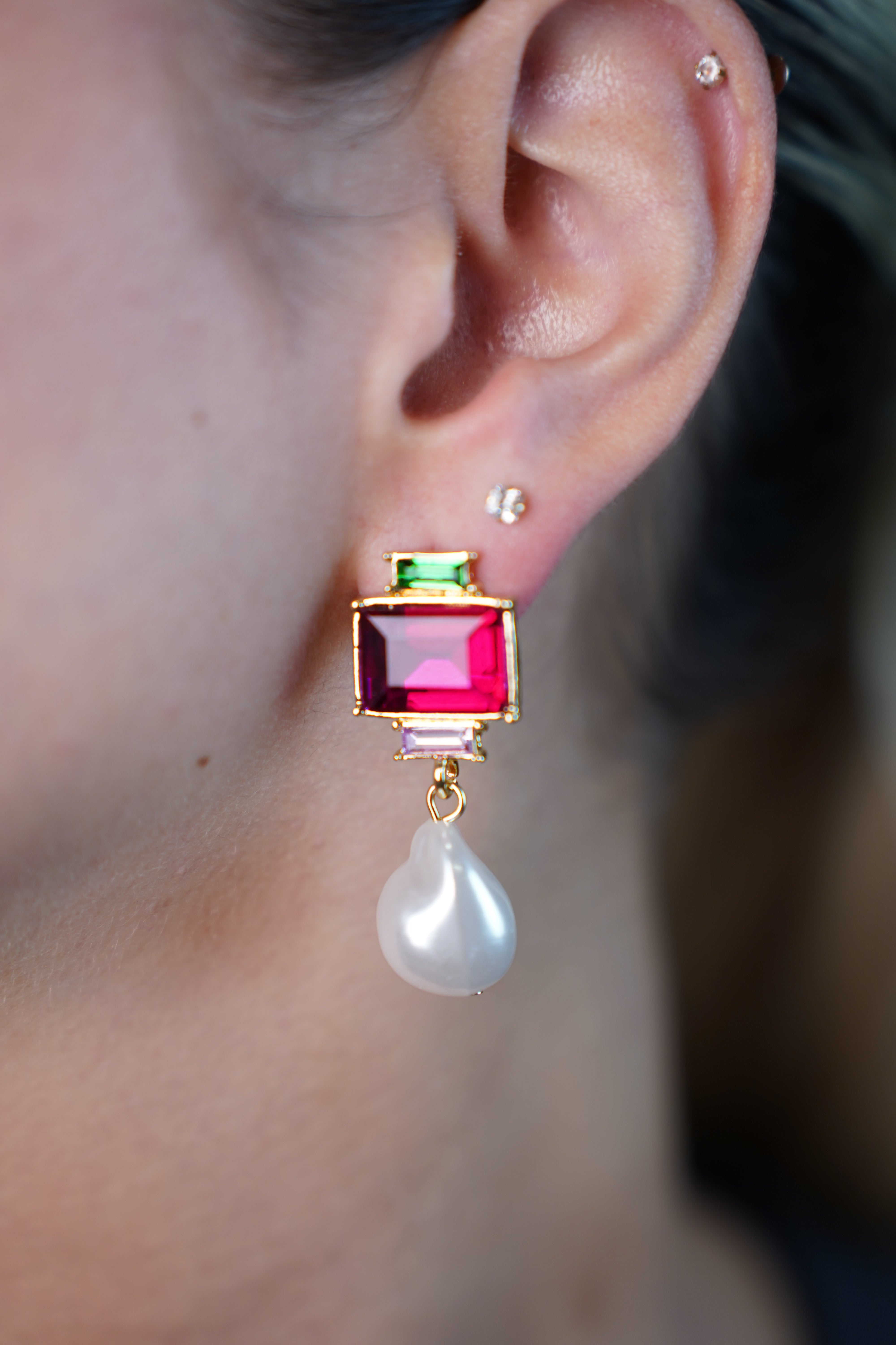 Aurie Gem Drop Earrings – Pink or Royal Blue