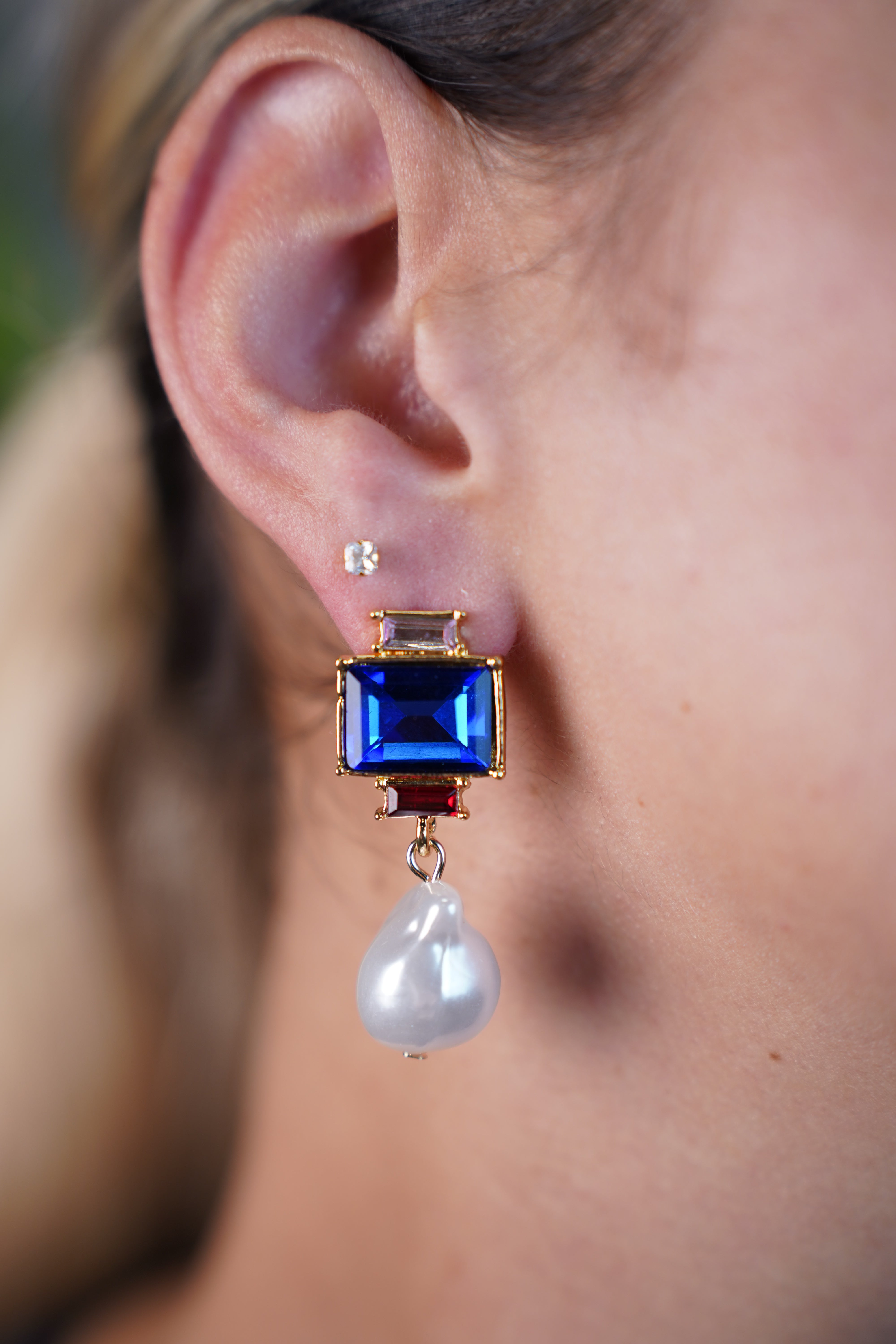 Aurie Gem Drop Earrings – Pink or Royal Blue
