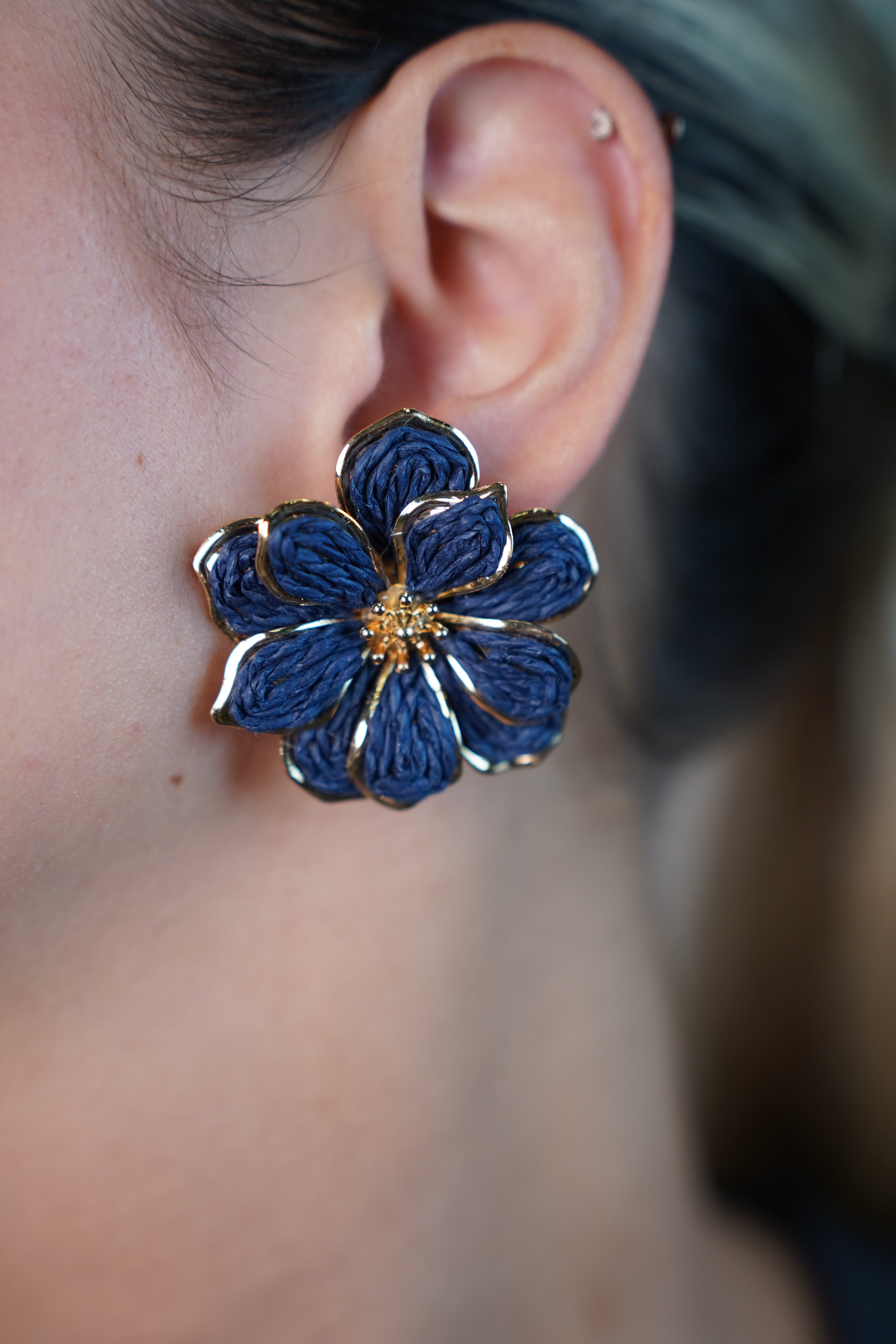 Tatiana Crochet Flower Earrings – Orange Floral Studs with Gold Trims