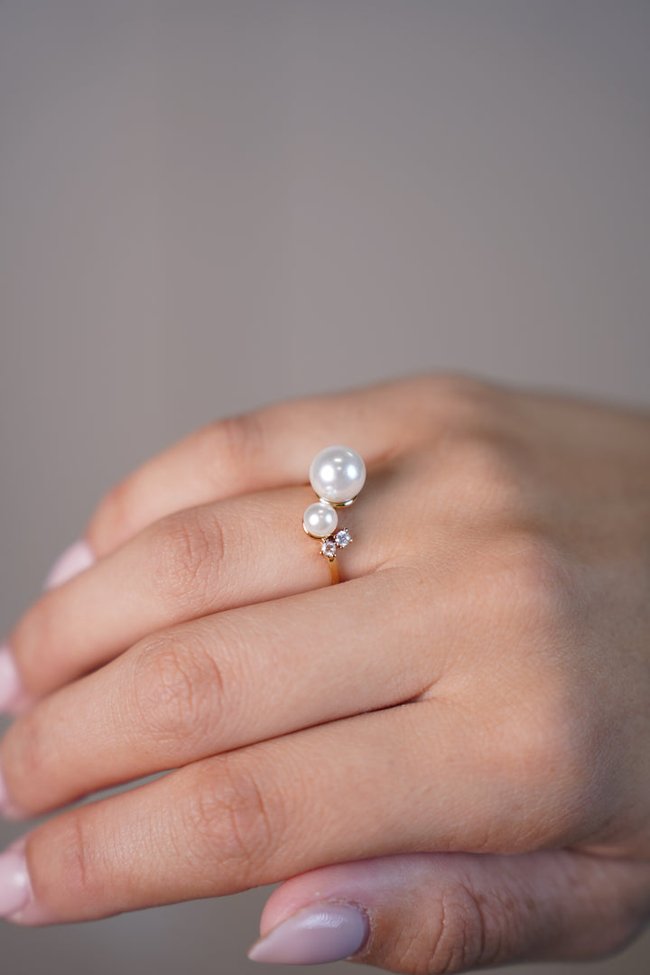 Iria Pearl Open Ring – Gold with Pearls & Crystals