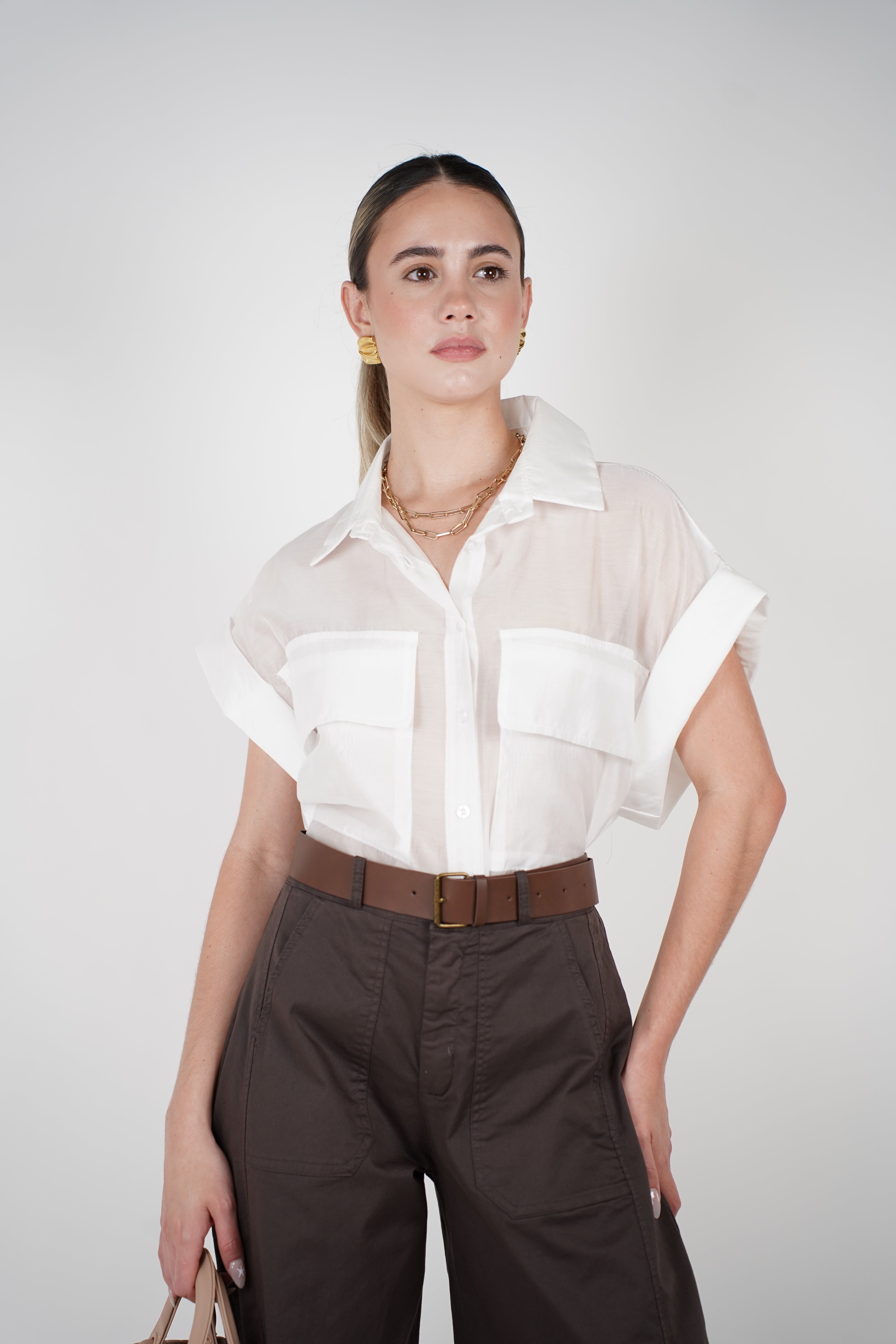 Talira Pockets Button Down – Lightweight Sheer Black Blouse