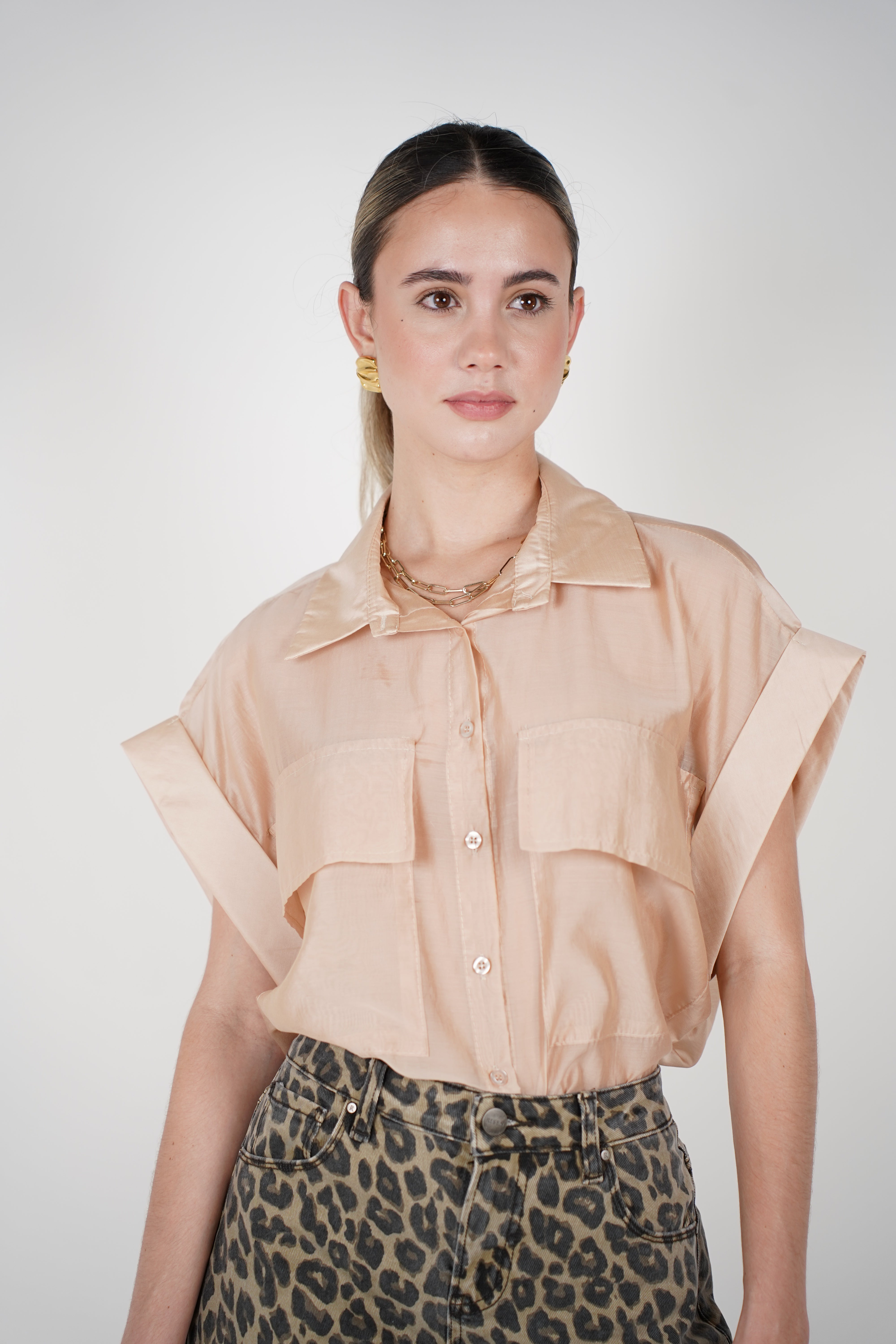 Talira Pockets Button Down – Lightweight Sheer Black Blouse